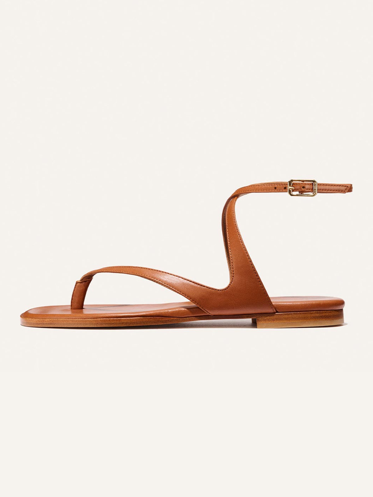 Brown Square-Toe Strappy And Ankle Strap Chic Sandals Flats