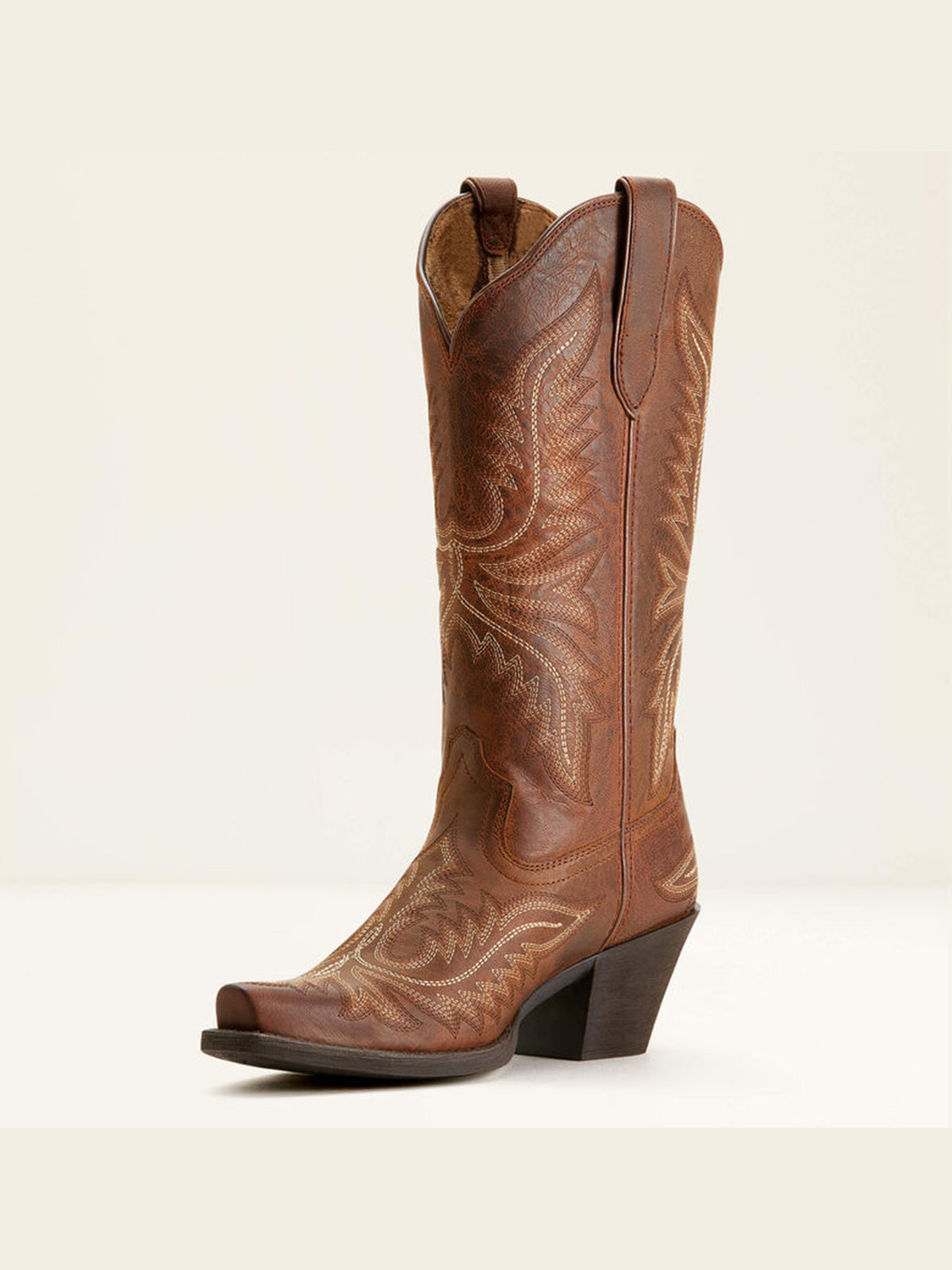 Tan Snip-Toe Western Embroidery Mid Calf Cowgirl Boots For Women