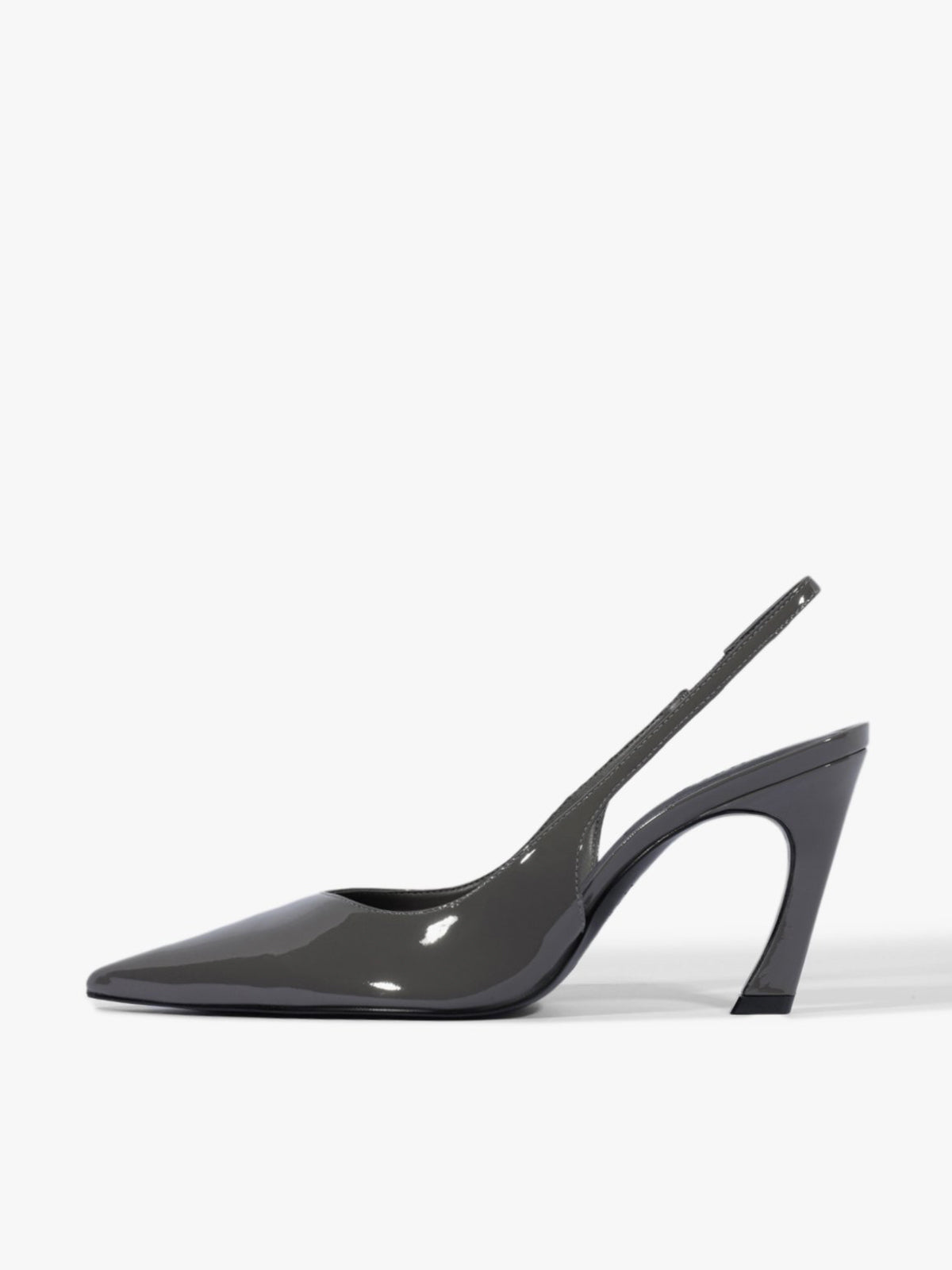 Slingback Pointed-Toe Simple Kitten Heels - Patent Gray