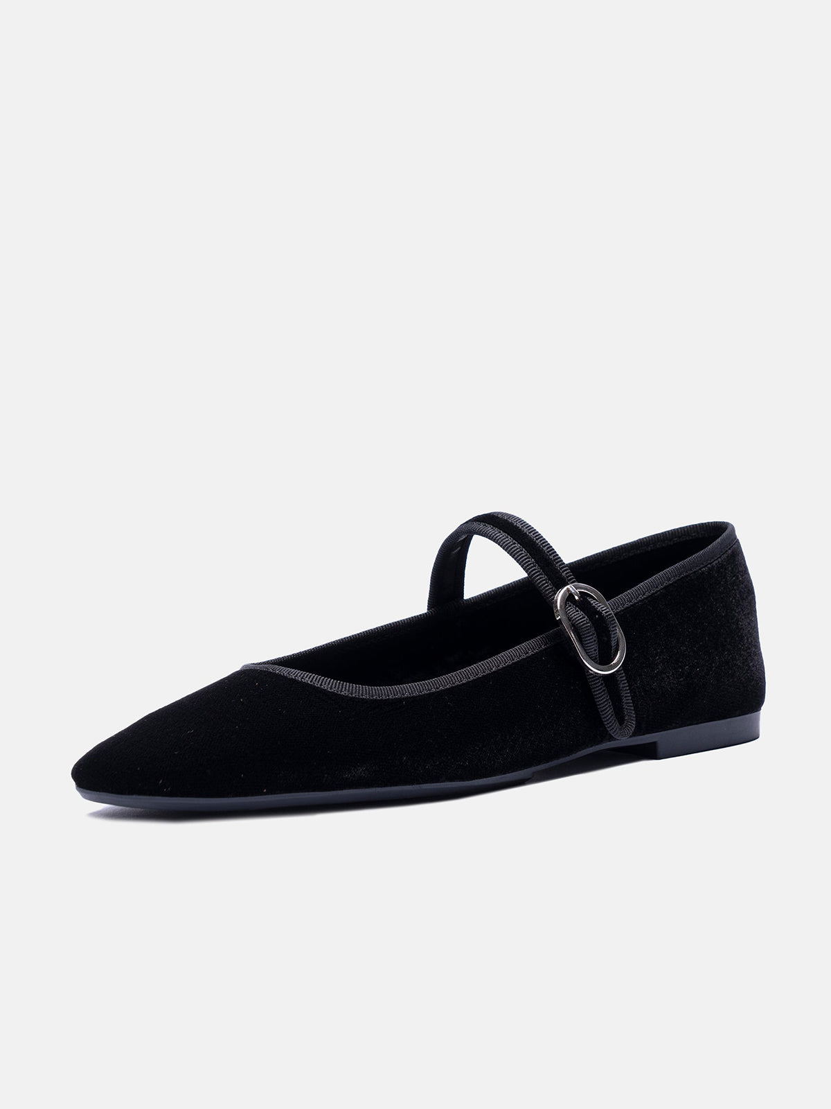 Black Velvet Square-Toe Classic Bridge Strap Ballet Flats