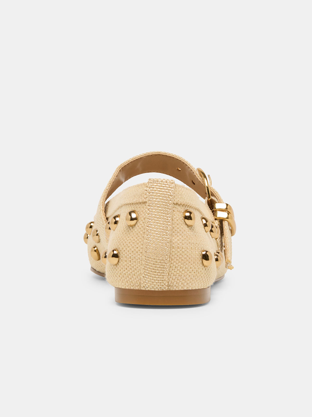 Beige Woven Square-Toe Studs And Mary Jane Ballet Flats