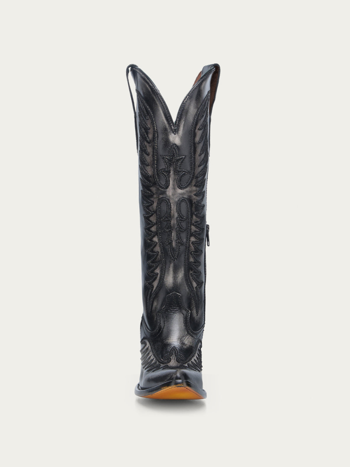 Vintage Black Almond-Toe Chic Embroidery Half-Zip Knee High Cowgirl Boots