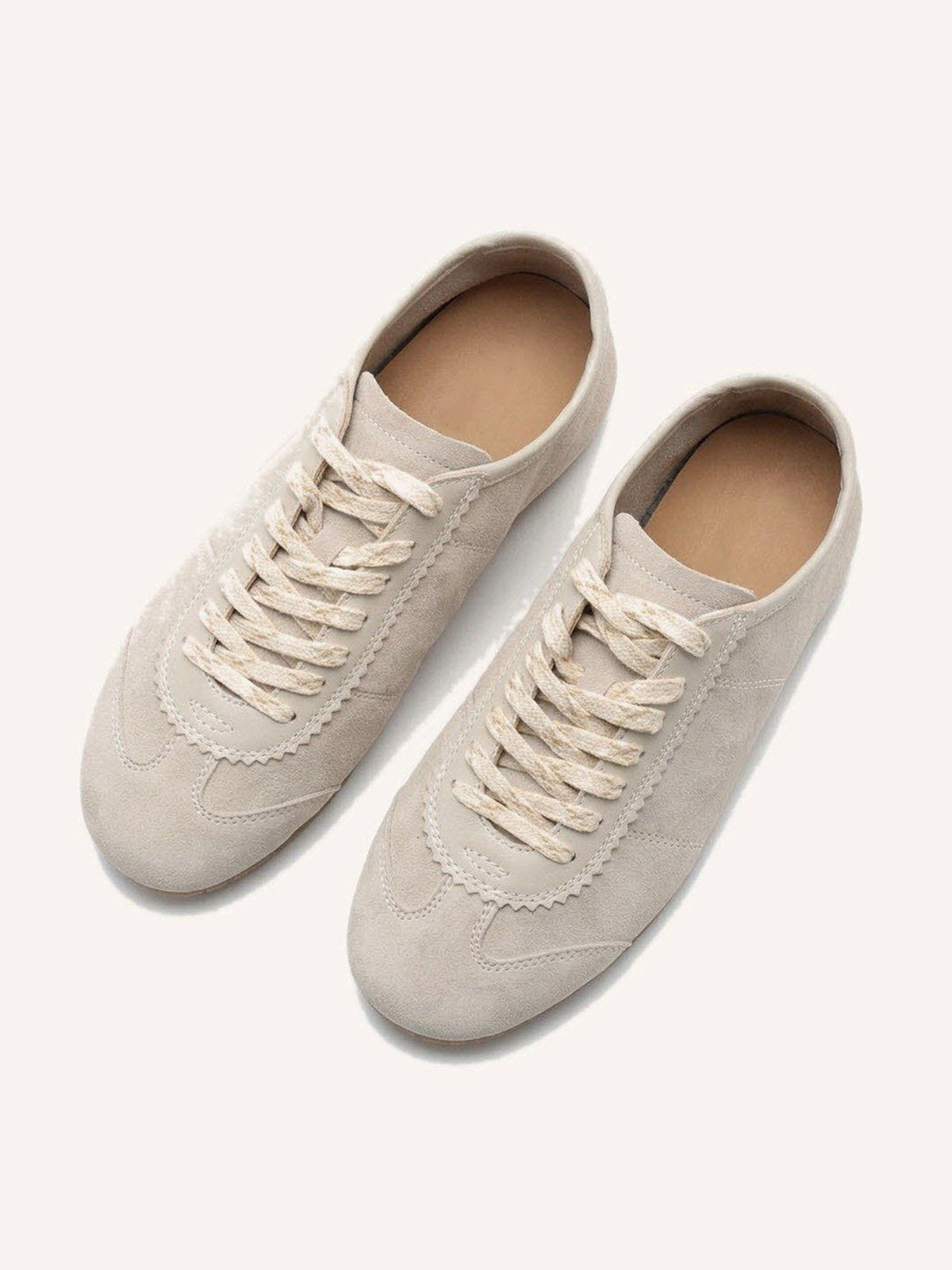 Pink Cow Suede And Cow Leather Round-Toe Lace-Up Flats Sneakers