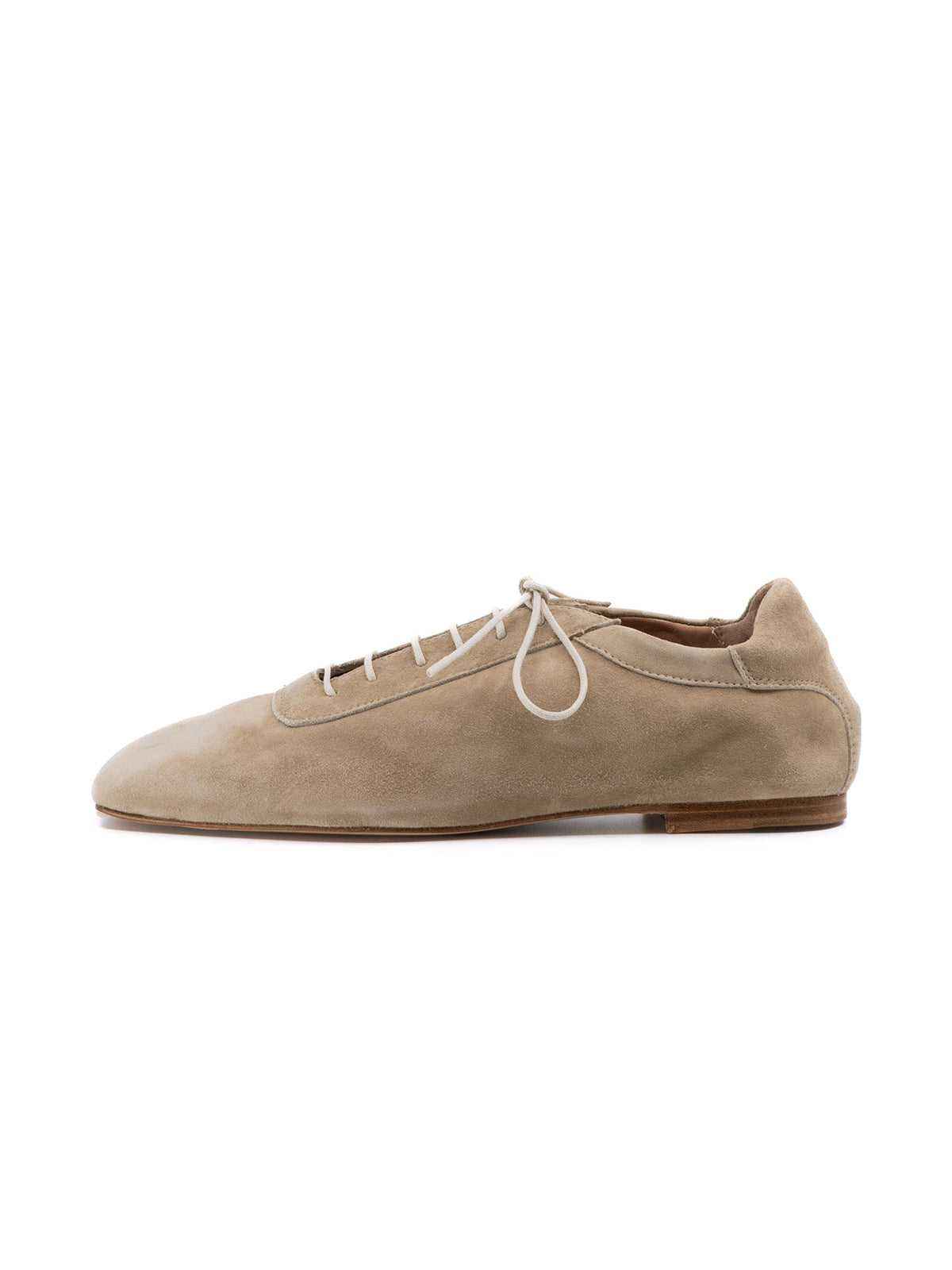 Beige Faux Suede Square-Toe Lace-Up Chic Flats