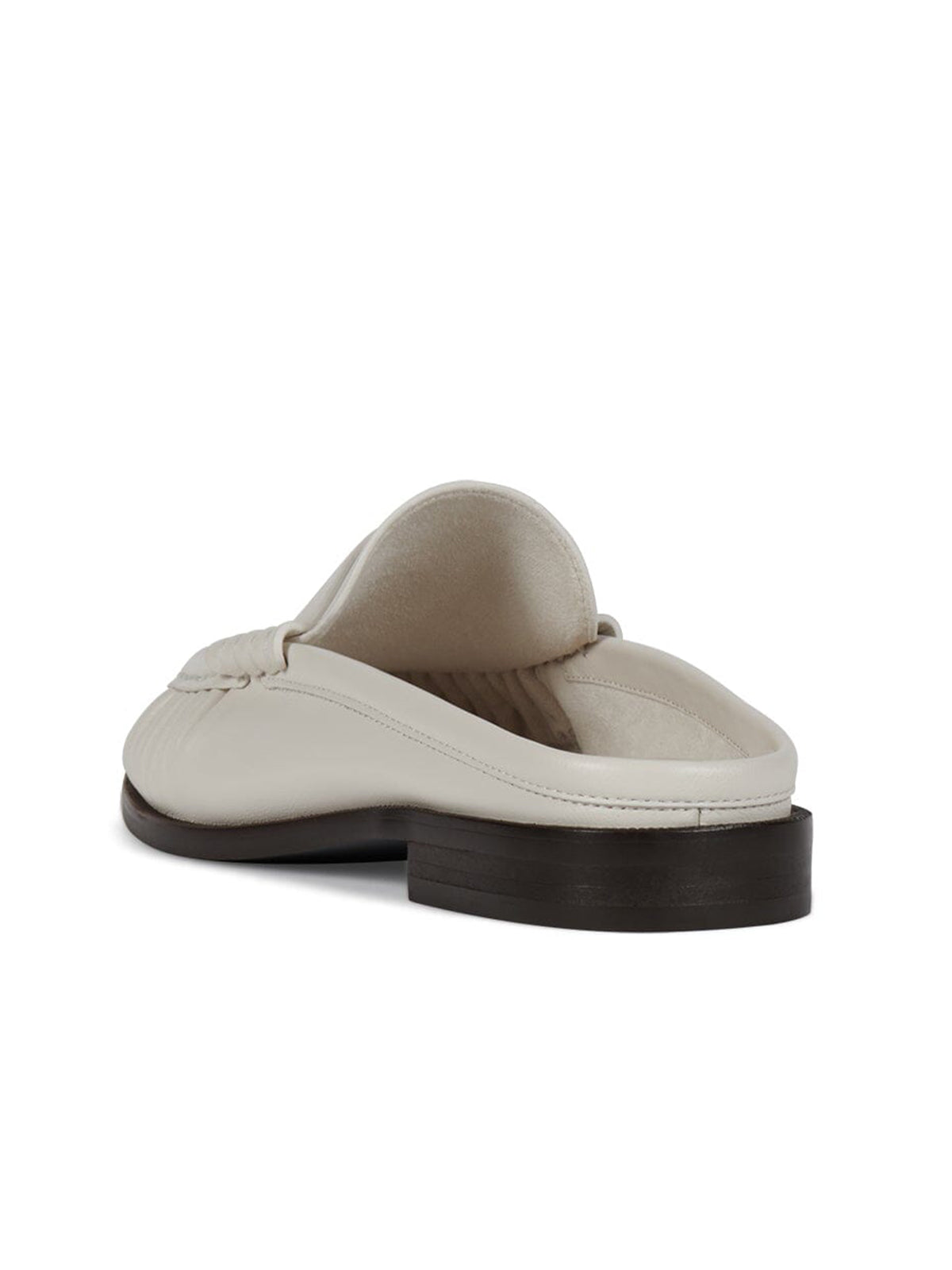 Round-Toe Backless Slip-On Loafer Mule Flats - Bone