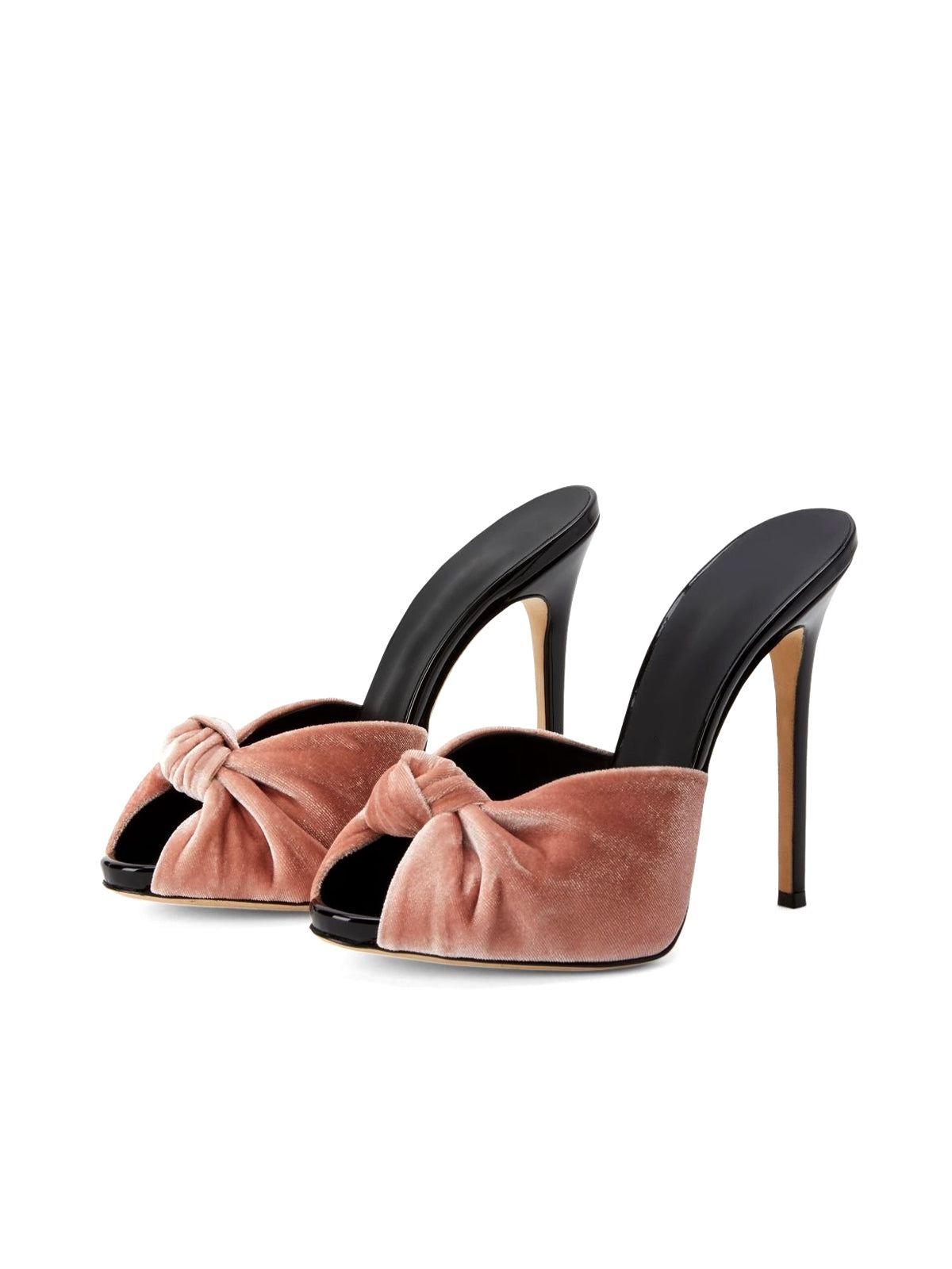 Pink Velvet Peep Round-Toe Backless Slip-On High Heels