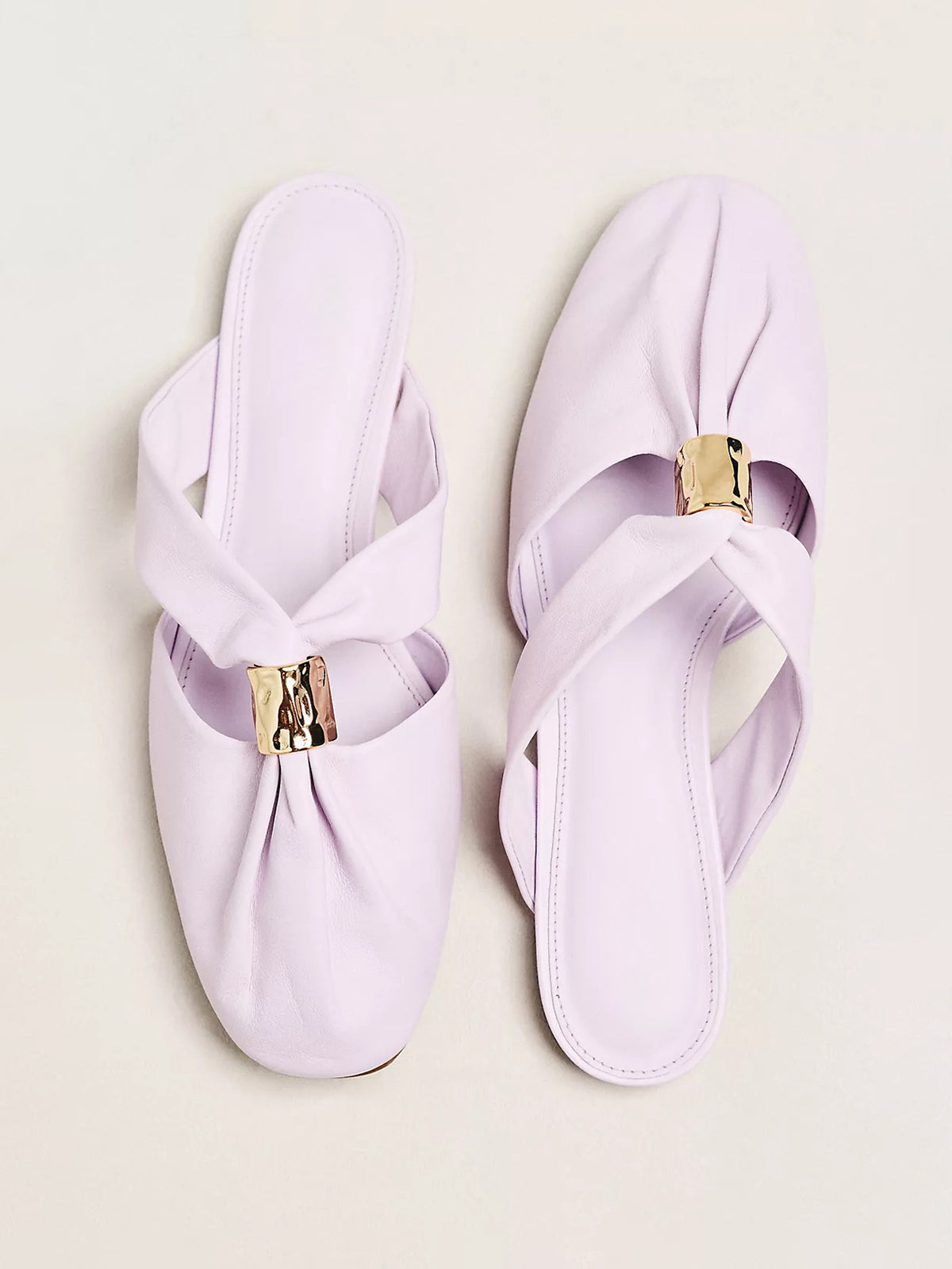 Lilac Closed Square-Toe Slip-On Backless Flats