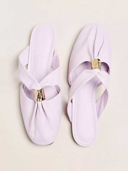 Lilac Closed Square-Toe Slip-On Backless Flats