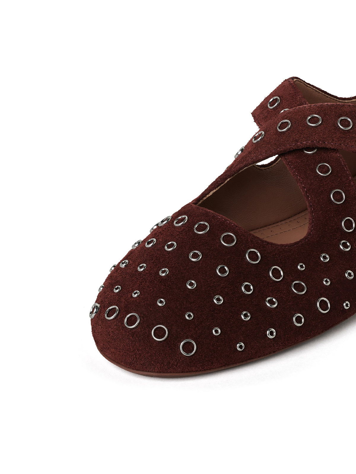 Brown Faux Suede Round-Toe Criss Cross Strap Ballet Flats With Eyelets