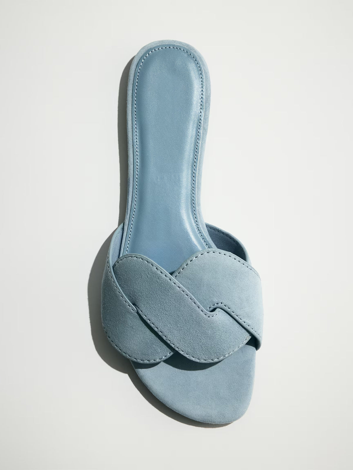 Blue Faux Suede Square-Toe Braided Strap Flats Sandals