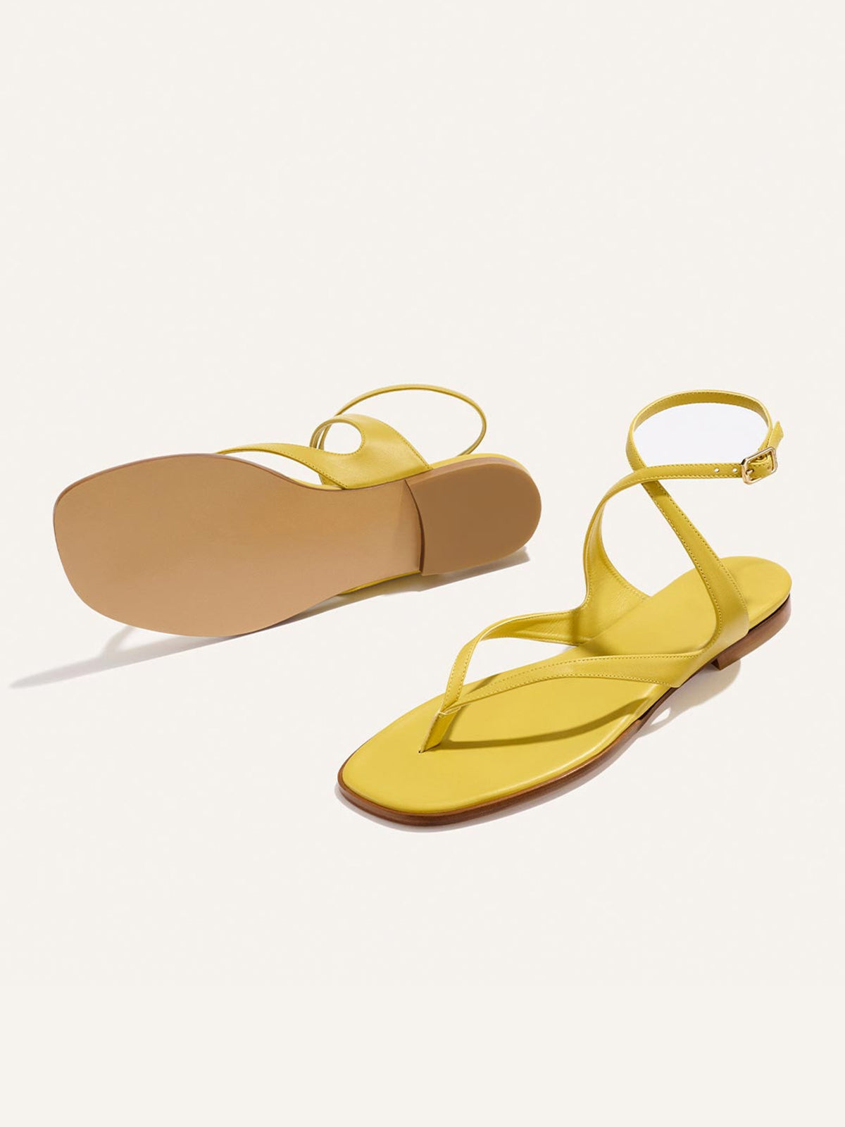 Chartreuse Square-Toe Strappy And Ankle Strap Chic Sandals Flats