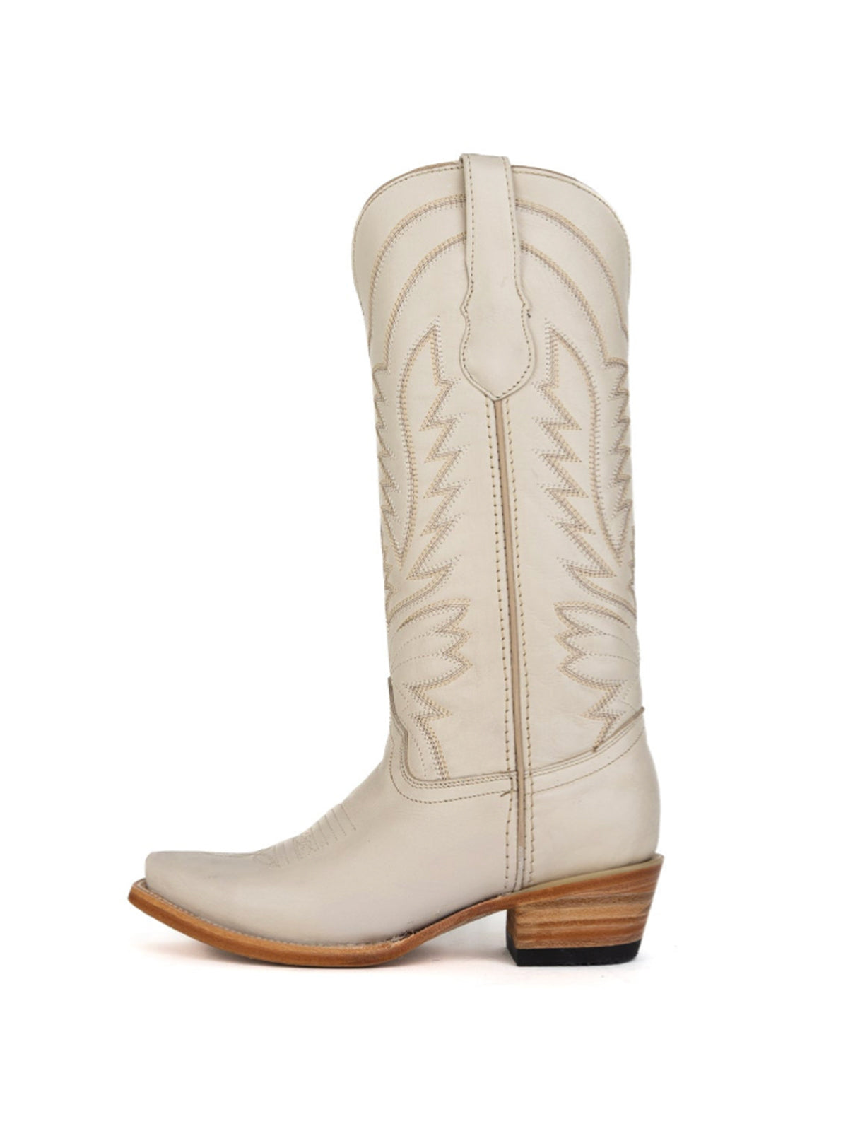 Snip-Toe Sleek Embroidery Wide Calf Knee High Cowgirl Boots For Woman - Beige