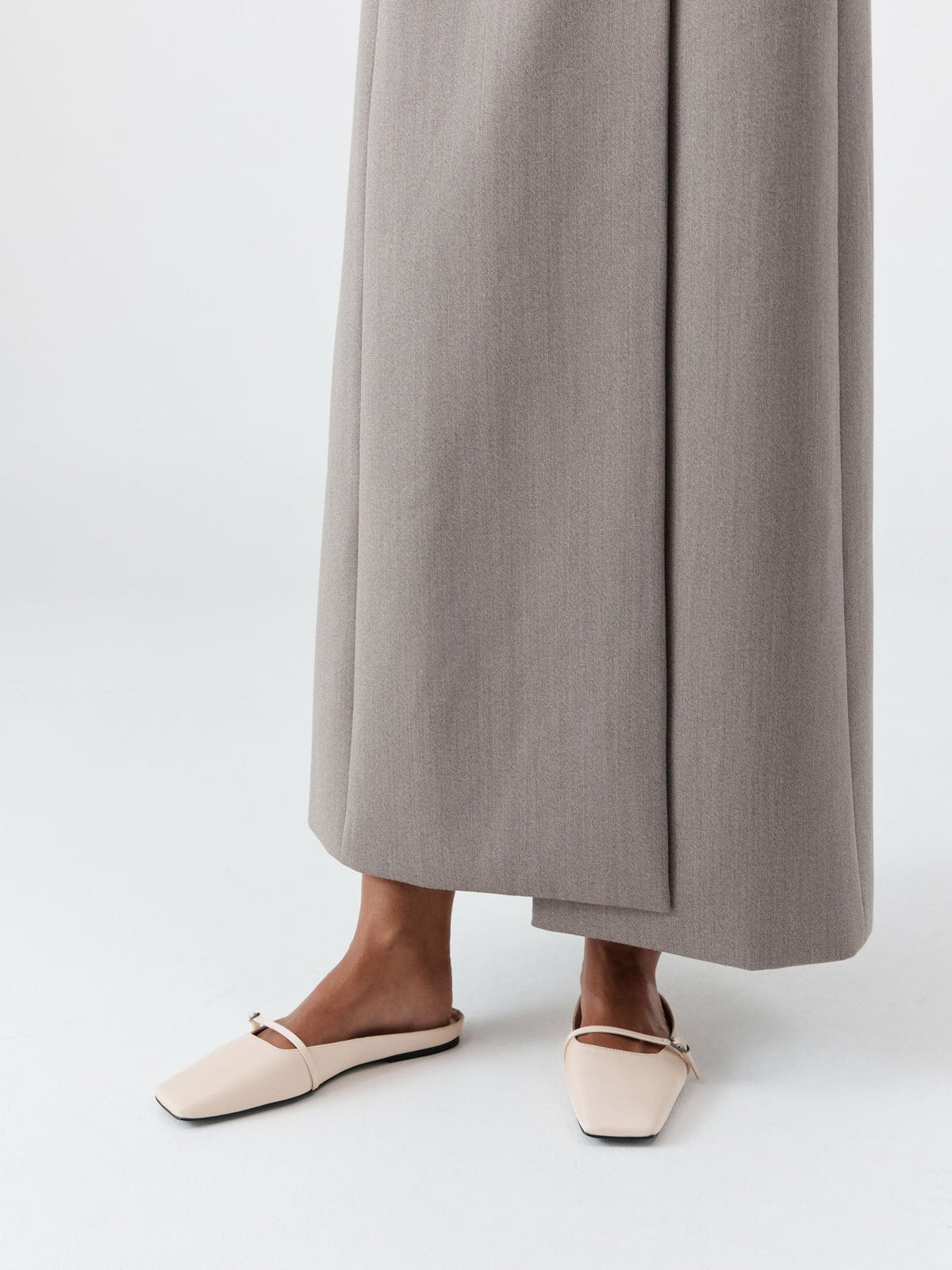 Light Beige Square-Toe Front Strap Slip-On Flats