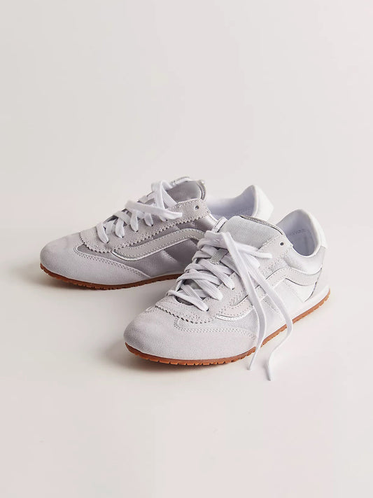 Gray Faux Suede Round-Toe Lace-Up Flats Sneakers