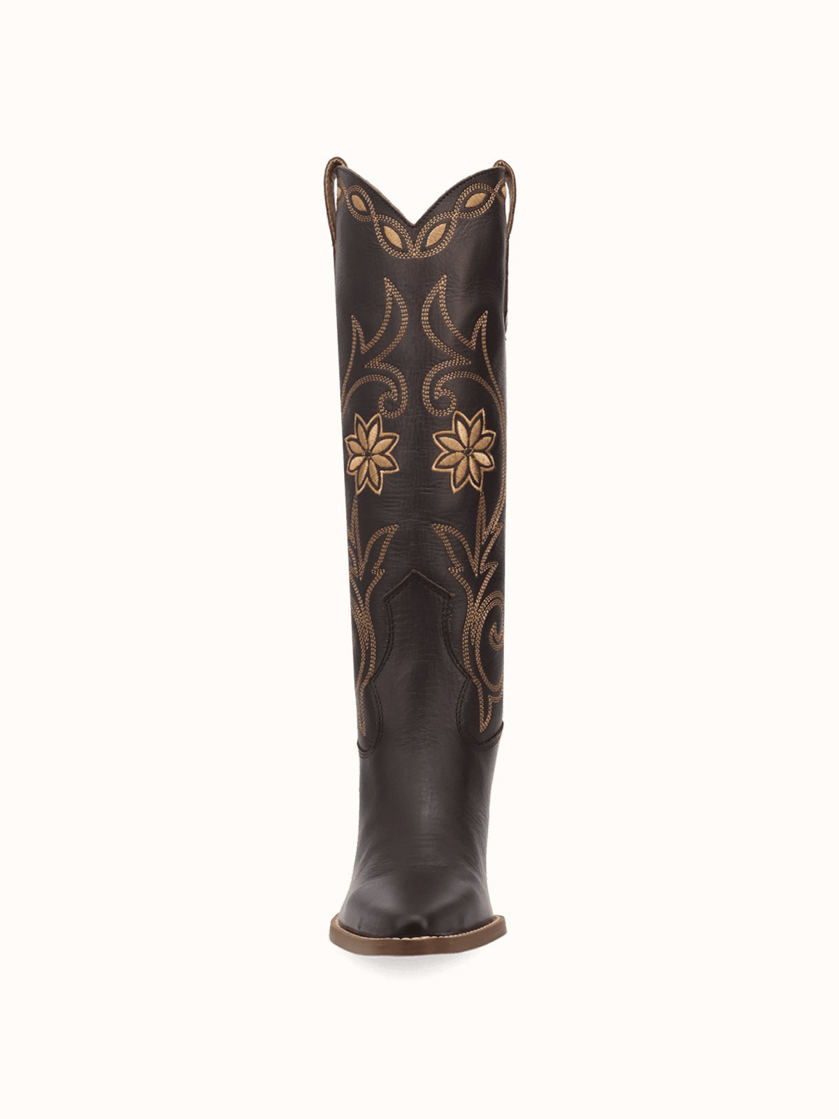 Snip-Toe Flowers And Chic Embroidery Wide Calf Knee High Cowgirl Boots - Brown