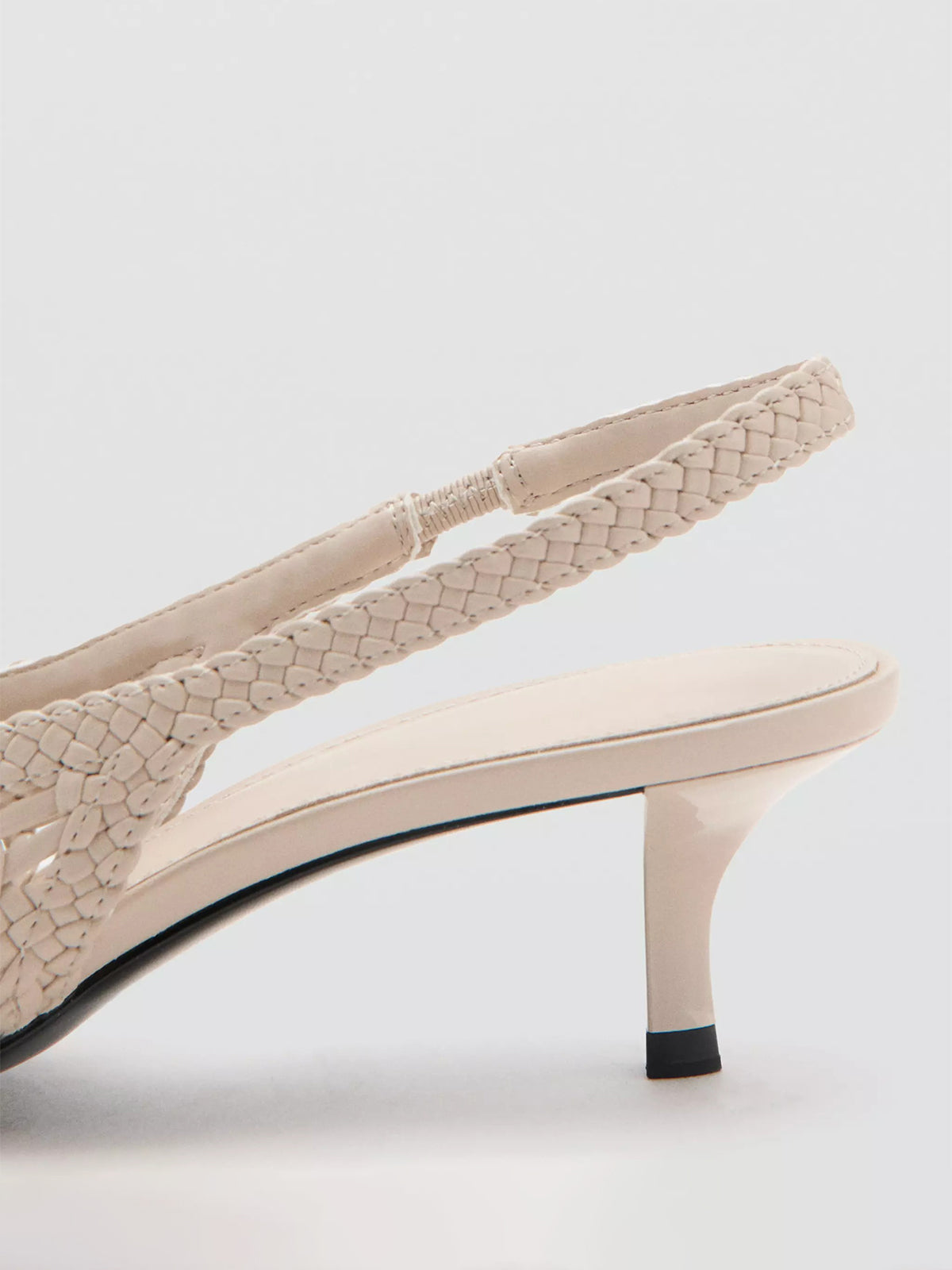 Ecru Woven Vegan Leather Pointed-Toe Classic Back Strap Kitten Heels