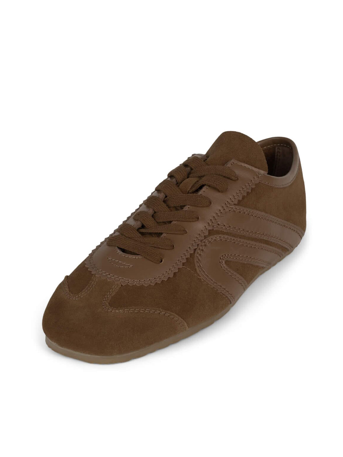 Mocha Faux Suede Round-Toe Lace-Up Classic Sneakers Flats