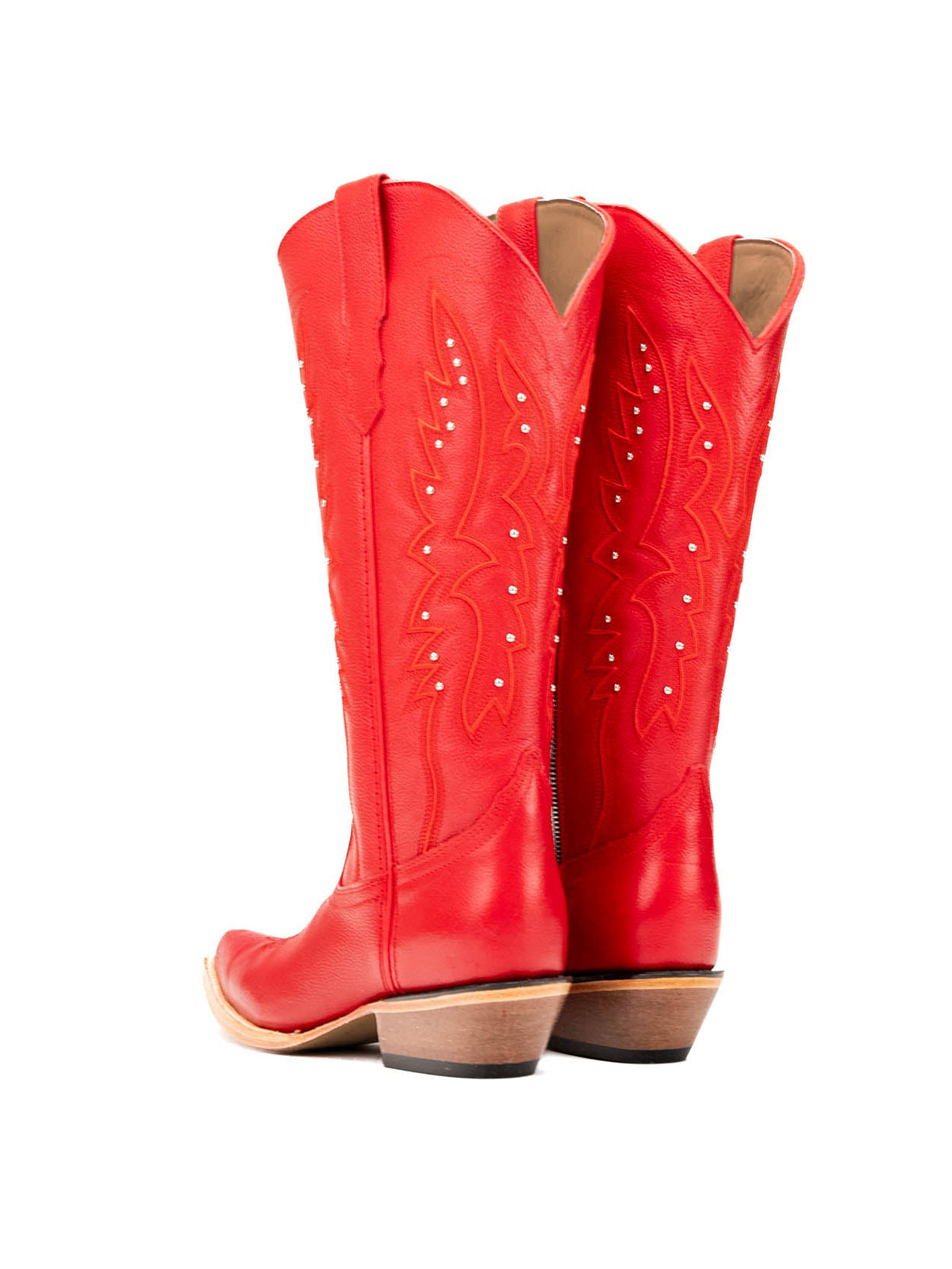 Western Snip-Toe Embroidery Half-Zip Knee High Cowgirl Boots - Bright Red