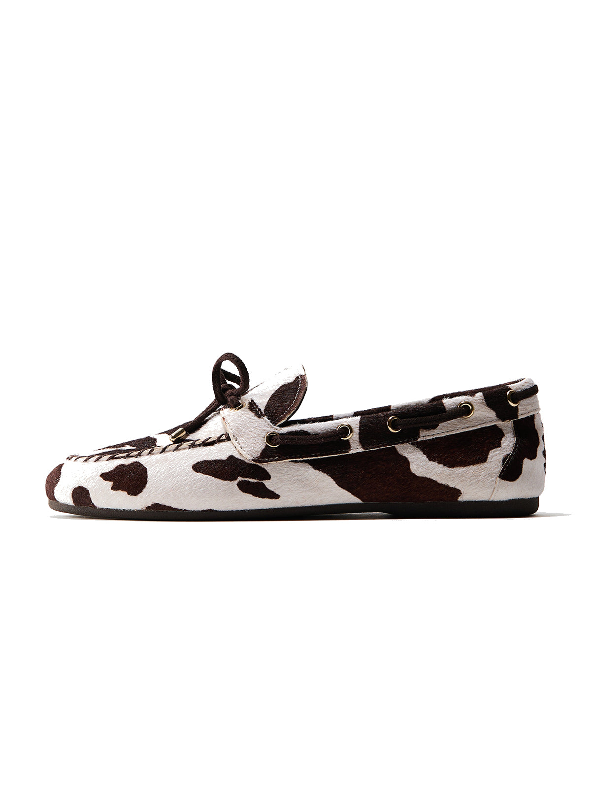 Cow Print Round-Toe Front Chic Bow Slip-On Flats