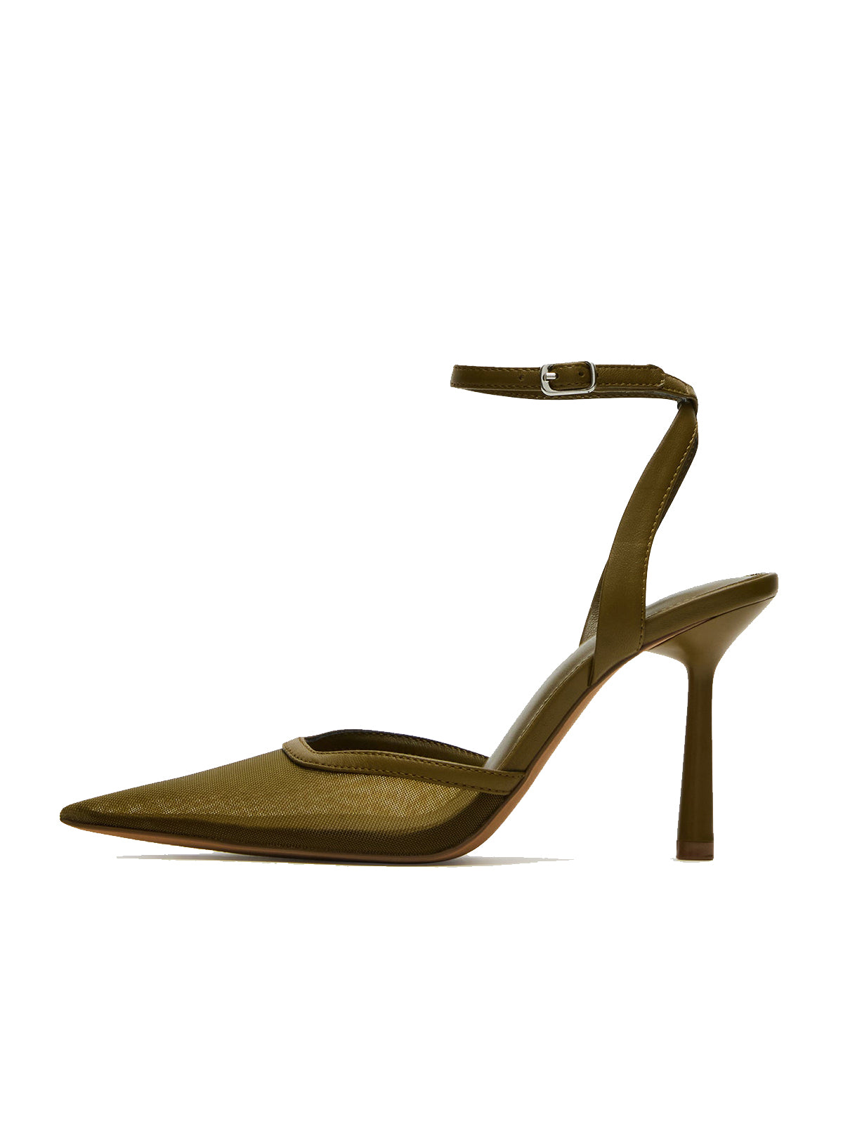 Mesh Pointed-Toe Ankle Strap Pumps High Heels - Brown