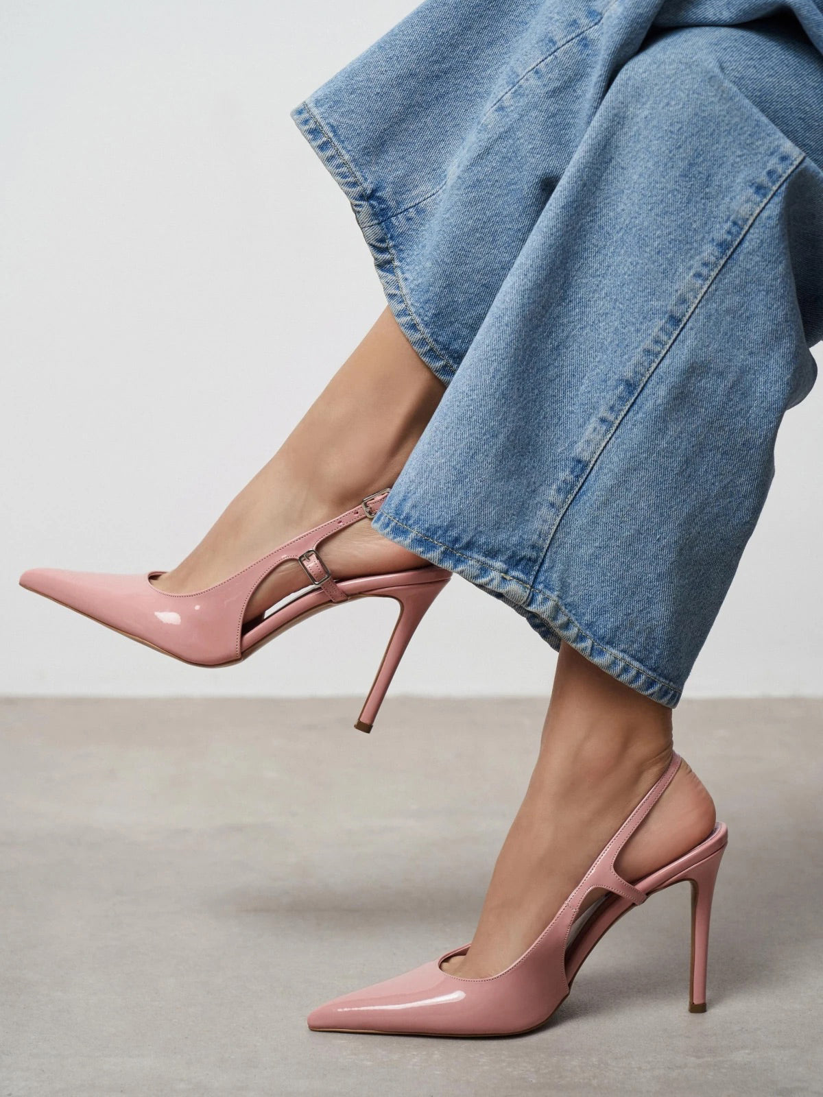 Patent Leather Pointed-Toe Buckle Back Strap Chic High Heels - Rose Pink