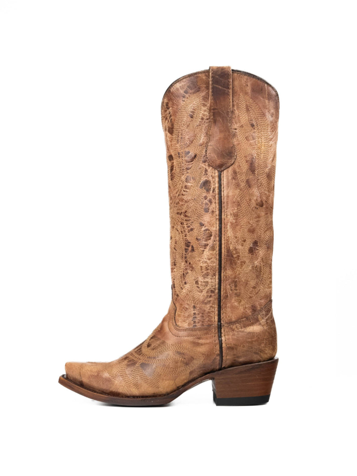 Snip-Toe Sleek Embroidery Mid Calf Cowgirl Boots For Woman - Distressed Tan