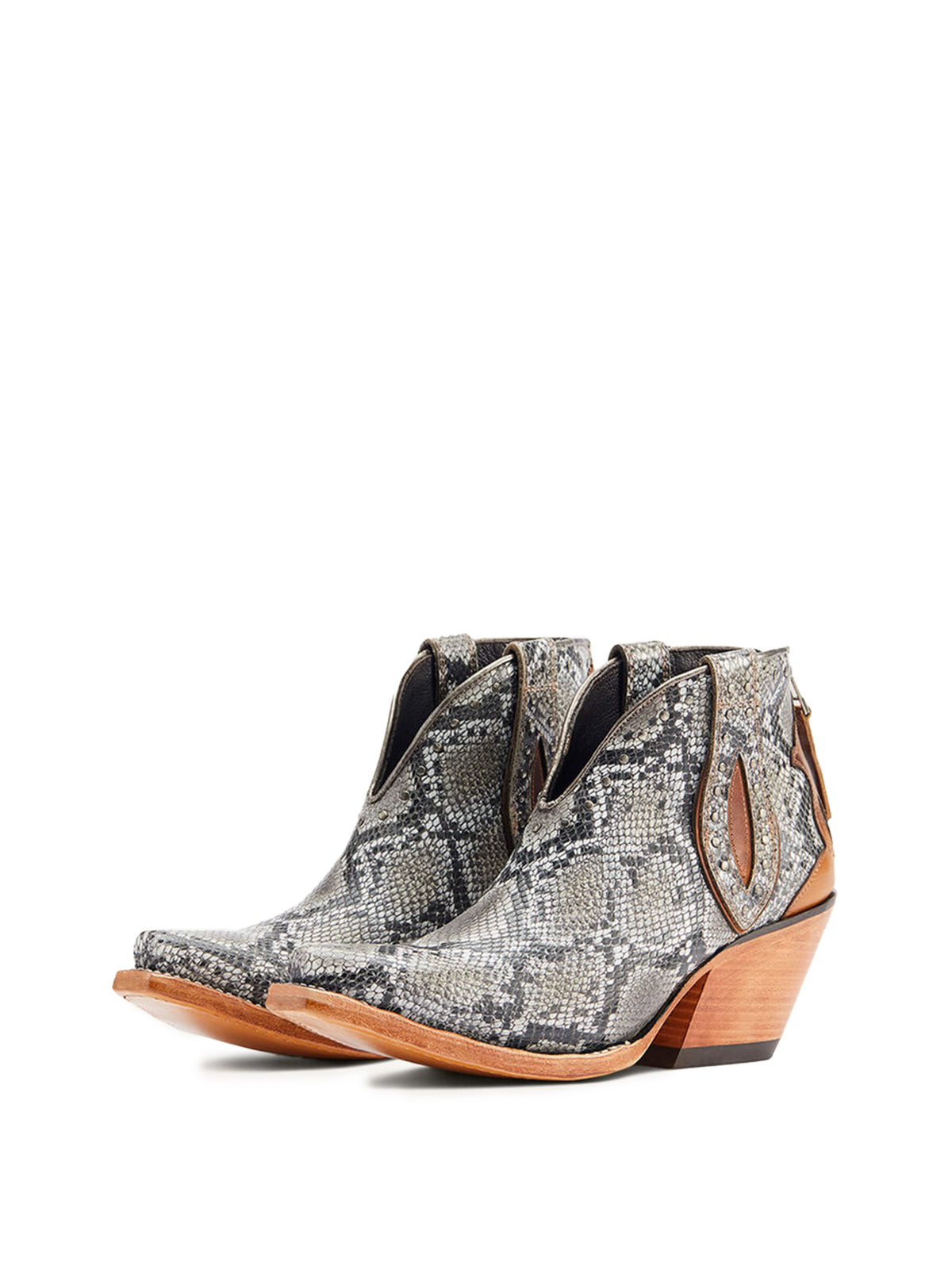 Natural Snake Snip-Toe Studded Cowgirl Short Ankle Western Boots