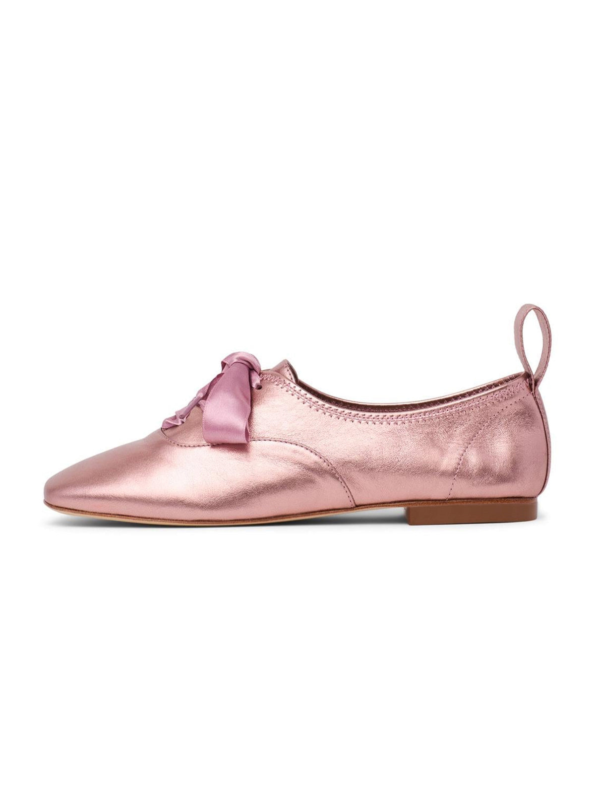 Metallic Pink Square-Toe Chic Lace-Up Slip-On Simple Flats