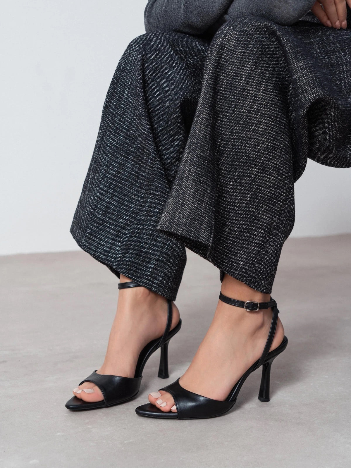 Black Peep Pointed-Toe Chic Slingback And Ankle Strap High Heels