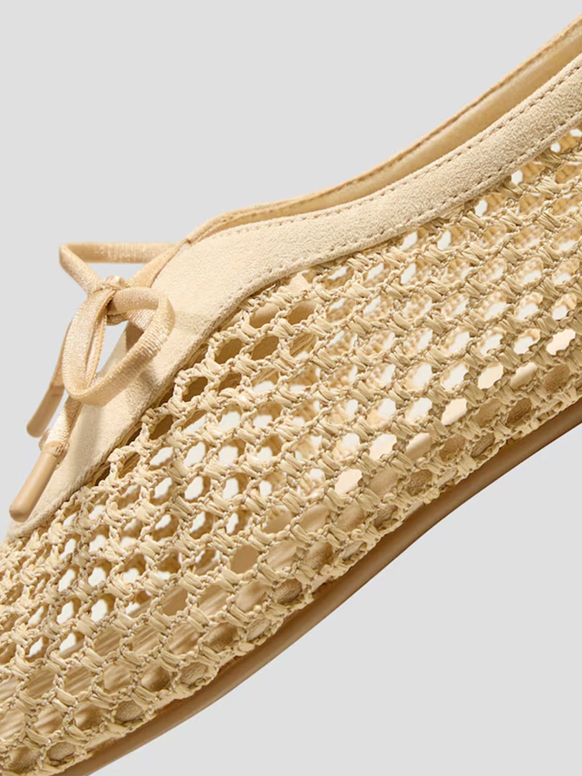 Nude Grass Woven And Faux Suede Square-Toe Lace-Up Chic Flats