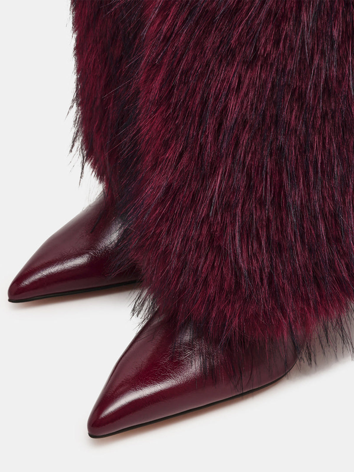 Burgundy Pointed-Toe Plush Shaft Chic Wide Calf Knee High Stiletto Boots