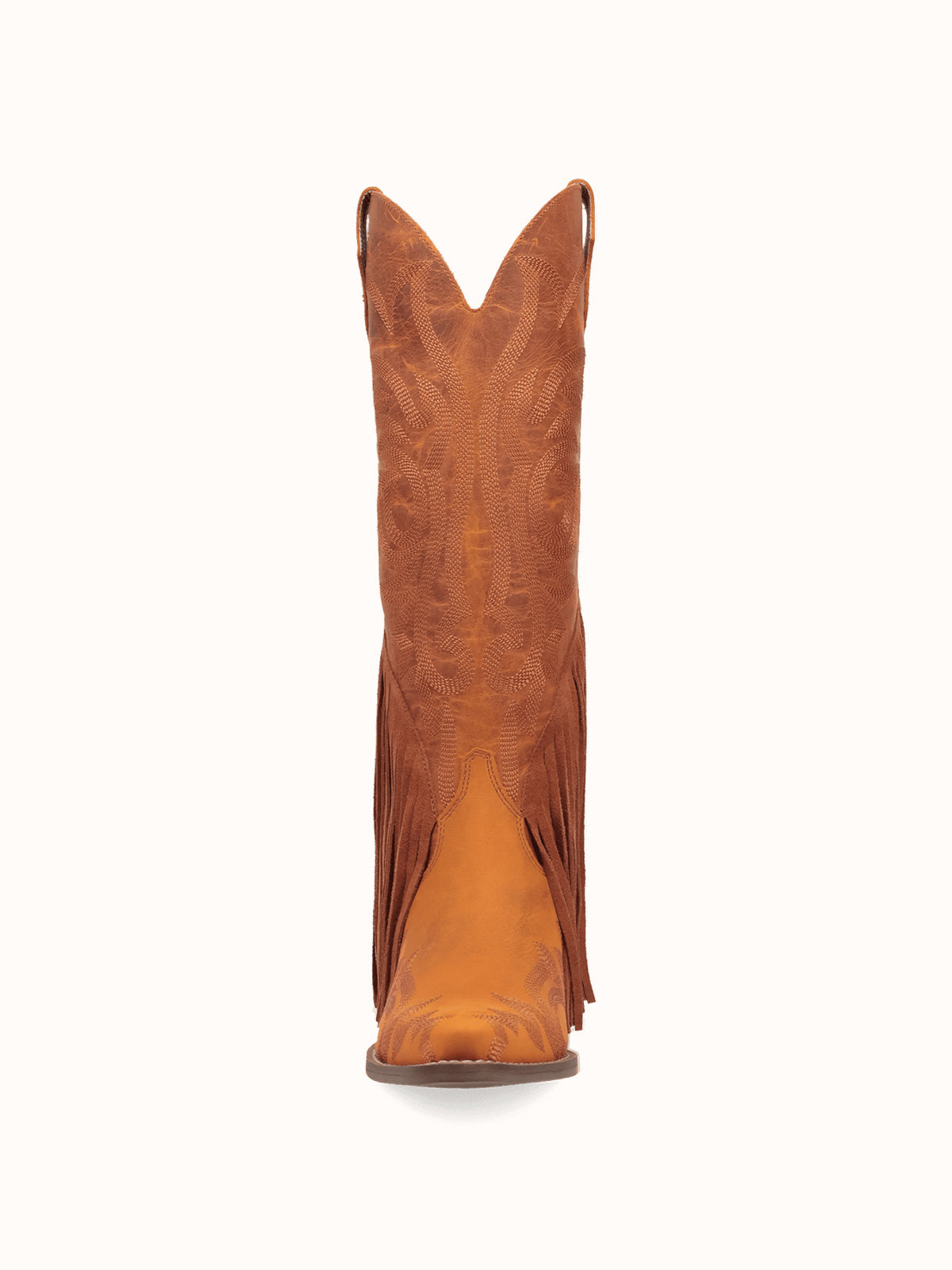 Rust Snip-Toe Faux Suede Side Fringe Embroidery Wide Calf Knee High Cowgirl Boots