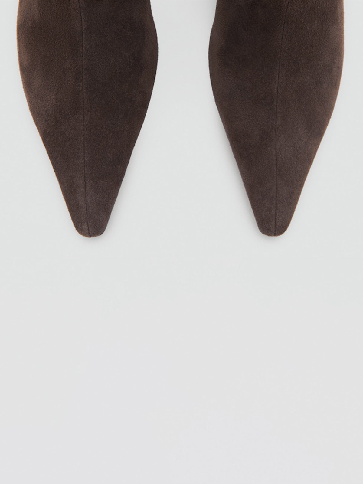 Chocolate Faux Suede Pointed-Toe Slip-On Mid Calf Stiletto Boots