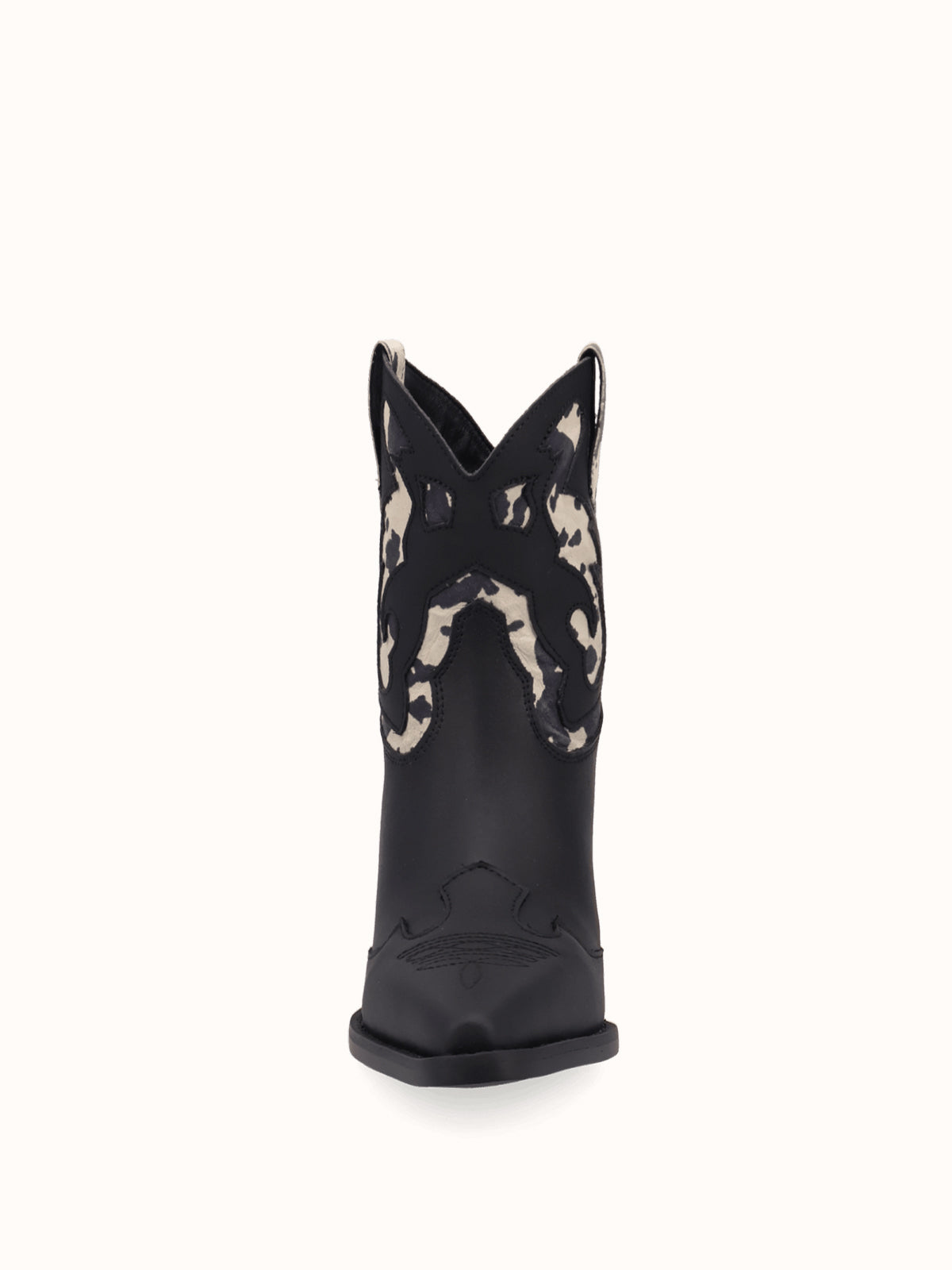 Black And Cow Pattern Snip-Toe Sleek Ankle Cowgirl Boots