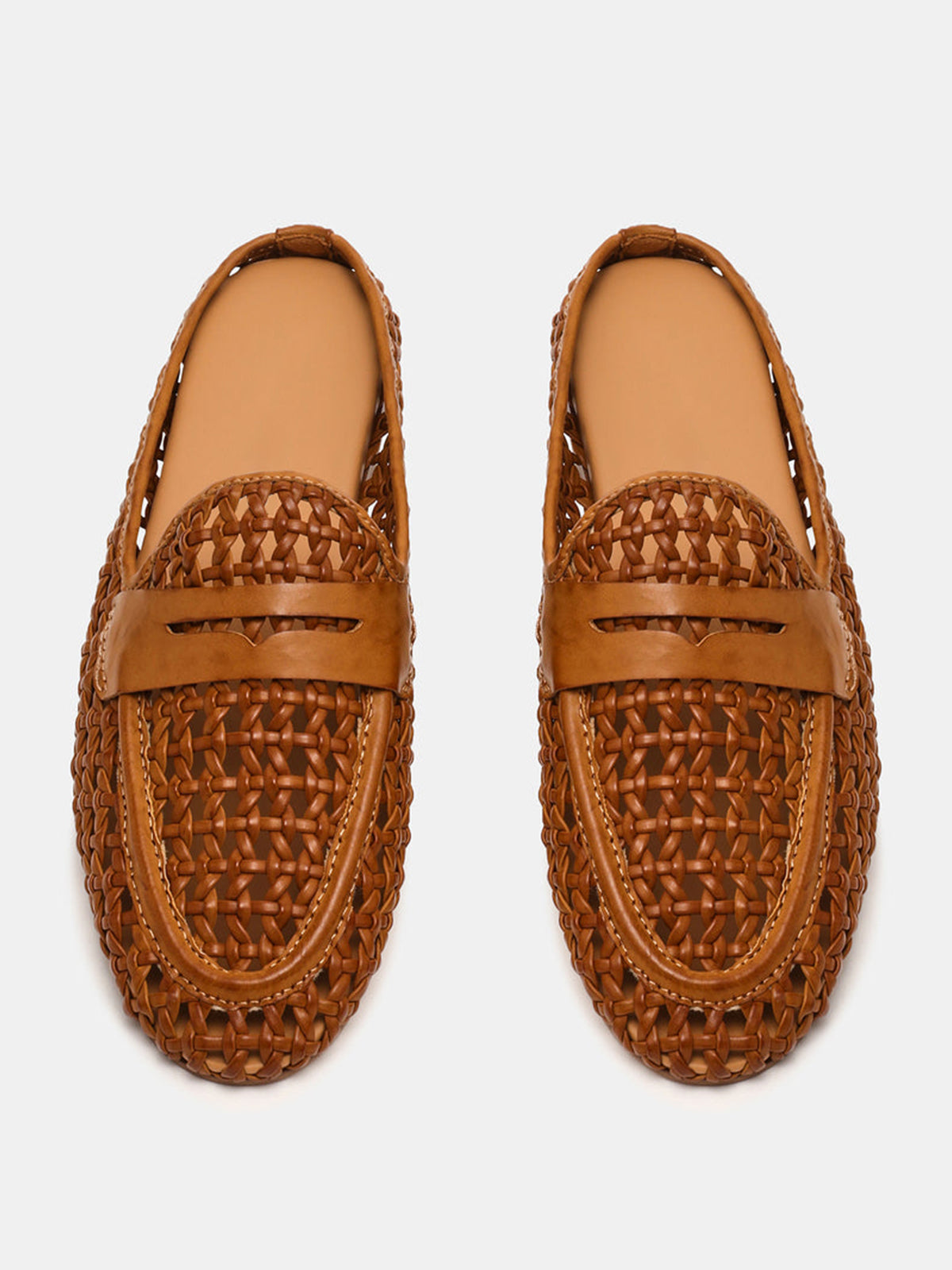 Brown Woven Vegan Leather Round-Toe Backless Simple Flats