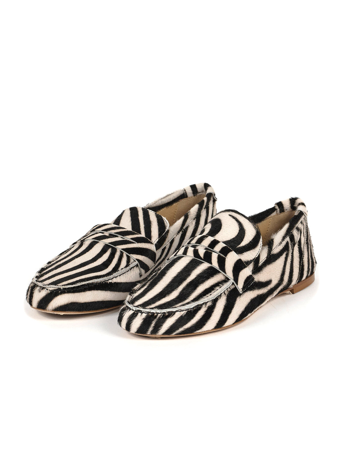 Zebra Print Pony Hair Vegan Leather Round-Toe Slip-On Chic Flats