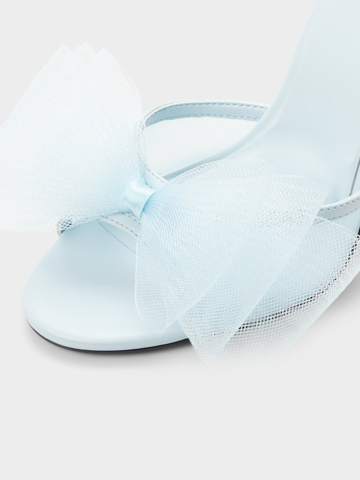 Sky Blue Mesh Pointed-Toe Front Big Bow Slip-On Chic High Heels