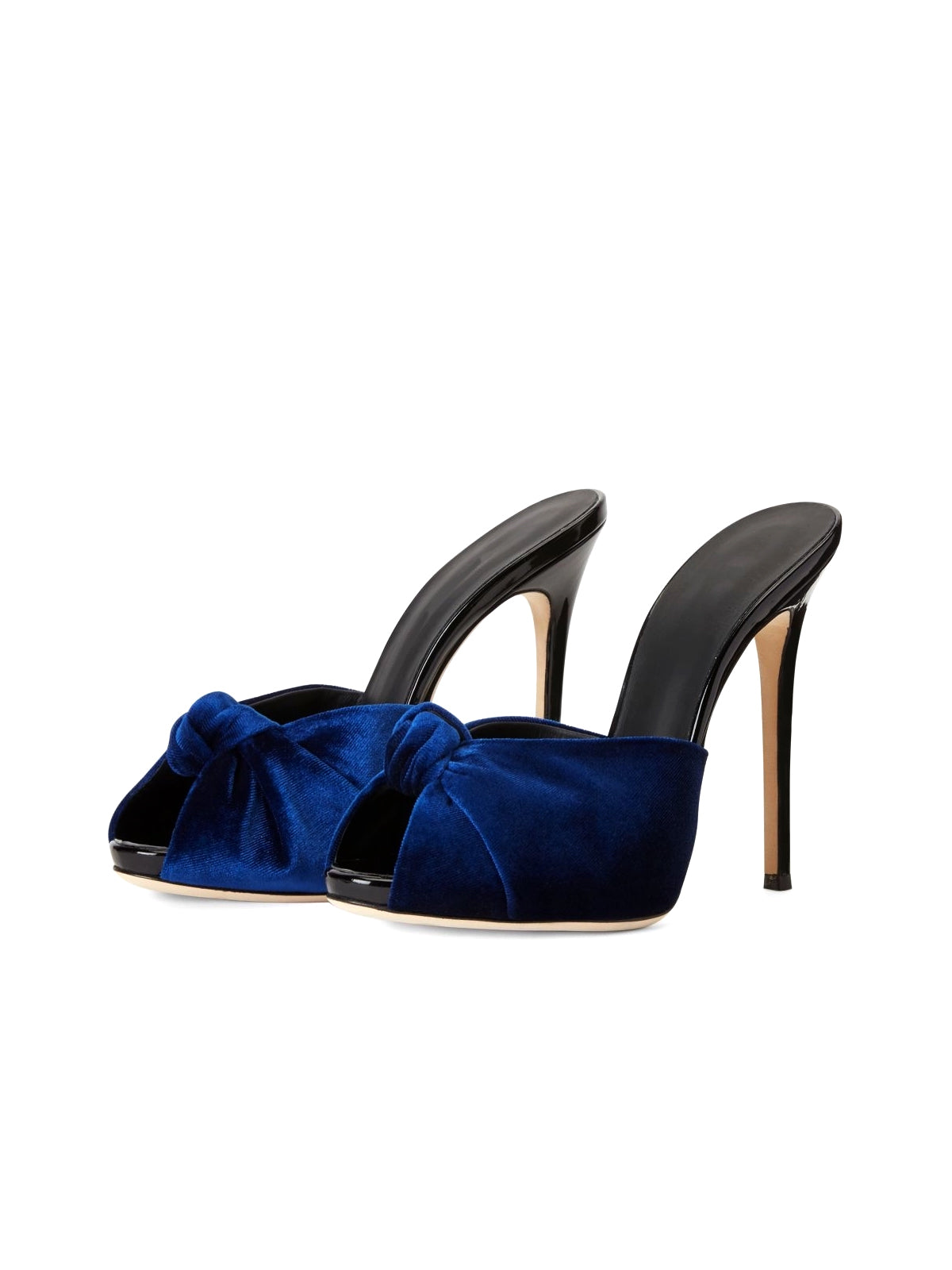 Blue Velvet Peep Round-Toe Backless Slip-On High Heels