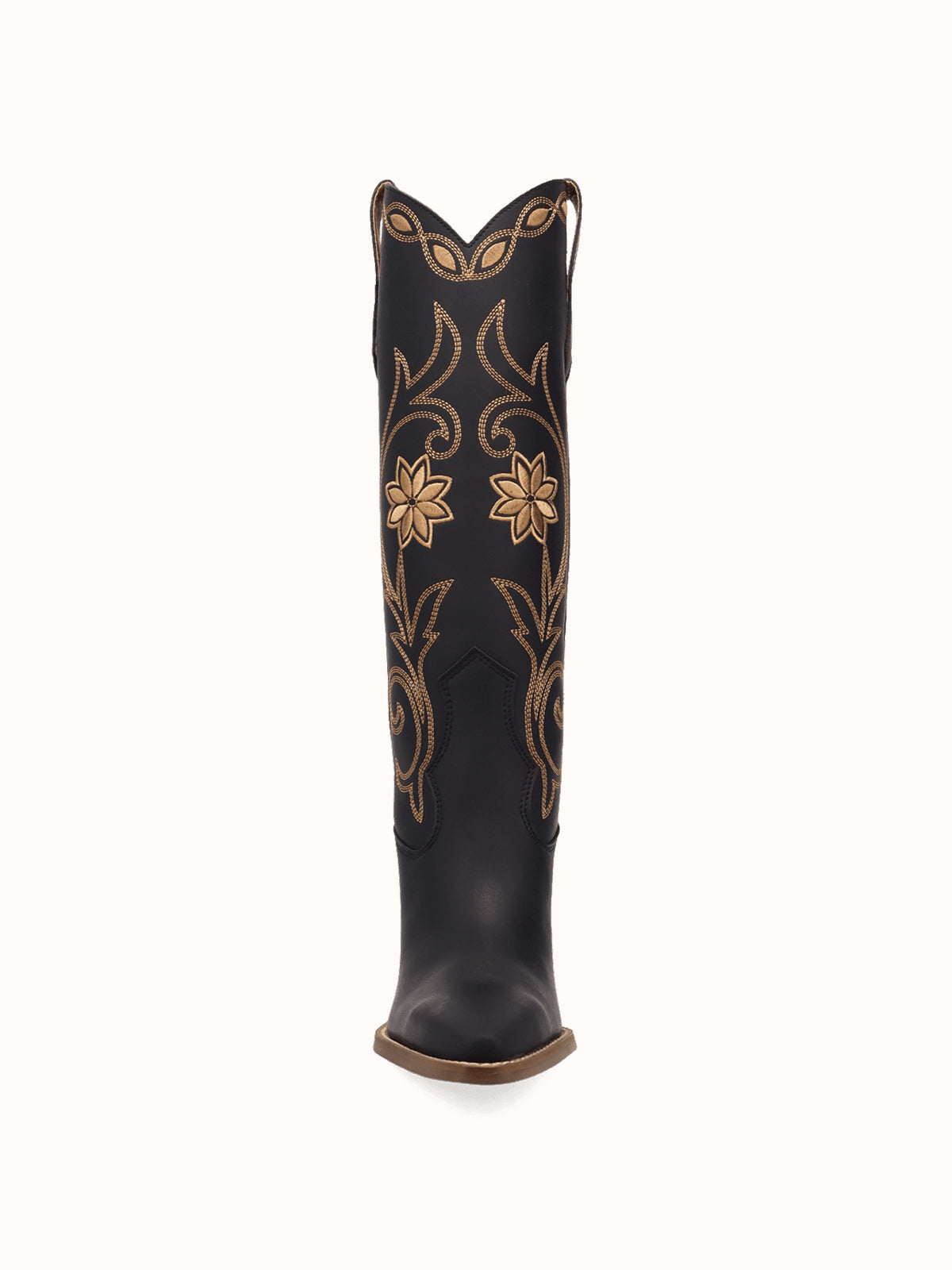Snip-Toe Flowers And Chic Embroidery Wide Calf Knee High Cowgirl Boots - Black