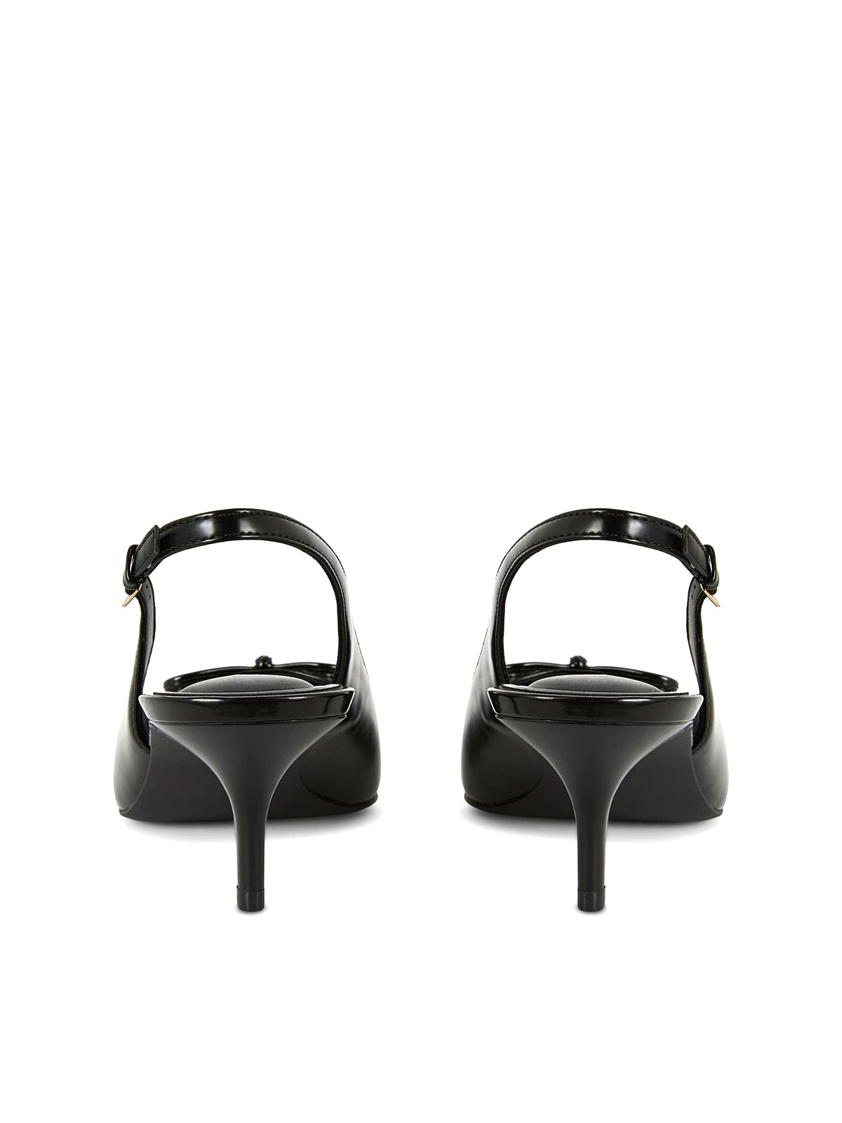Black Pointed-Toe Front Bow Slingback Kitten Heels
