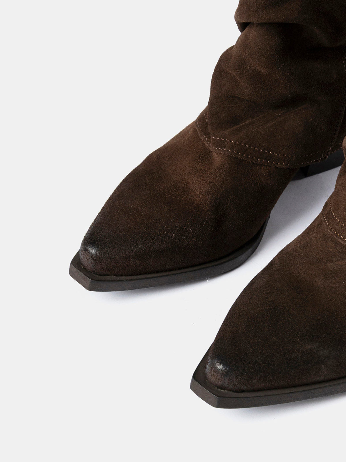 Brown Faux Suede Snip-Toe Side Lace-Up Mid Calf Cowgirl Boots