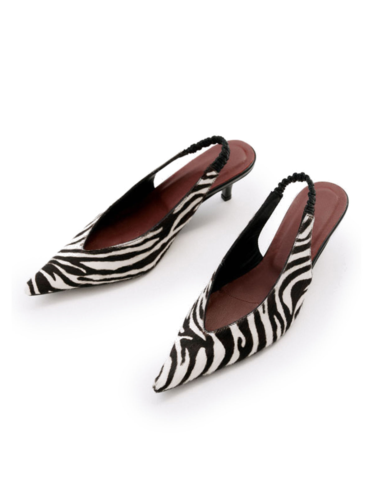Zebra Print Pony Hair Vegan Leather Pointed-Toe Back Strap Kitten Heels