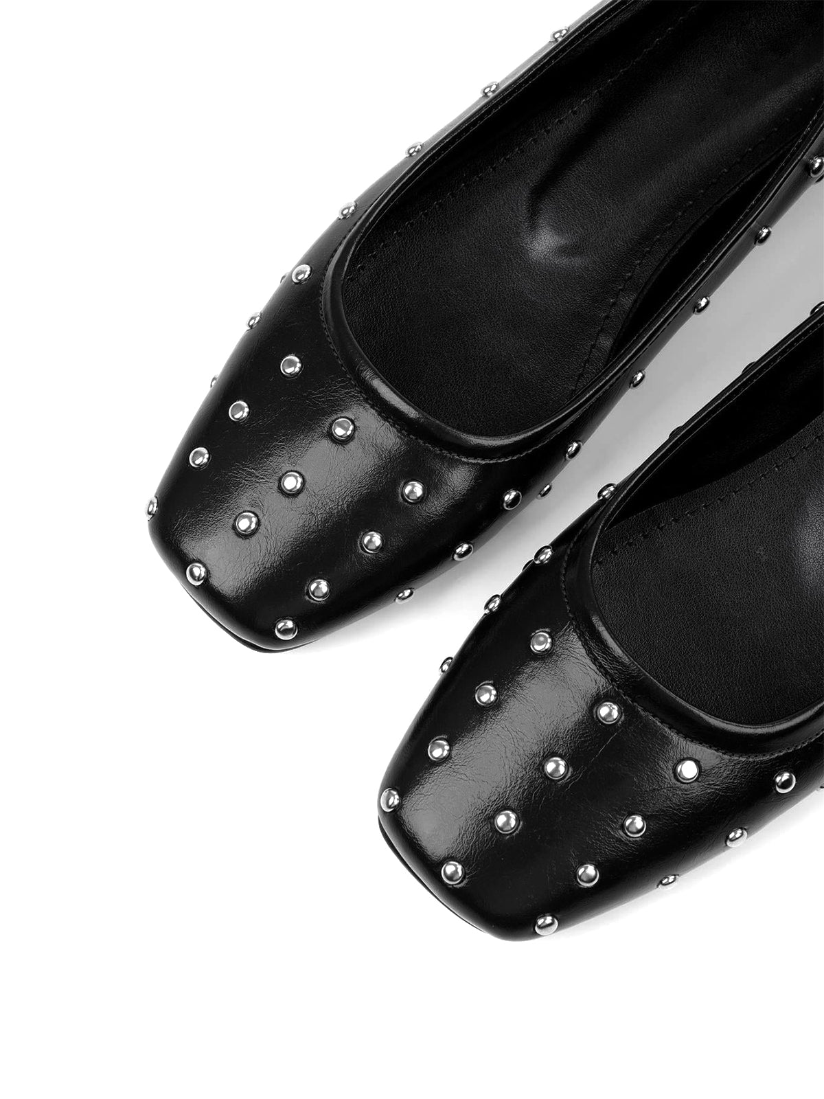 Black Square-Toe Tiny Studs Slip-On Flats