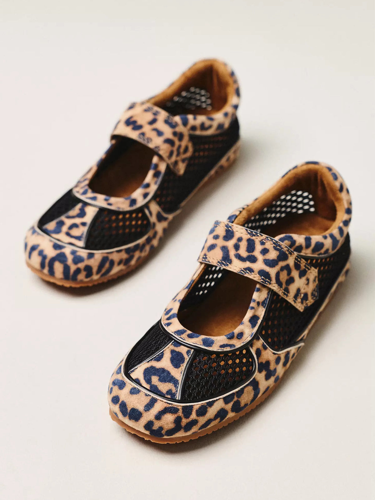 Leopard Faux Suede And Black Mesh Round-Toe Mary Jane Sneakers