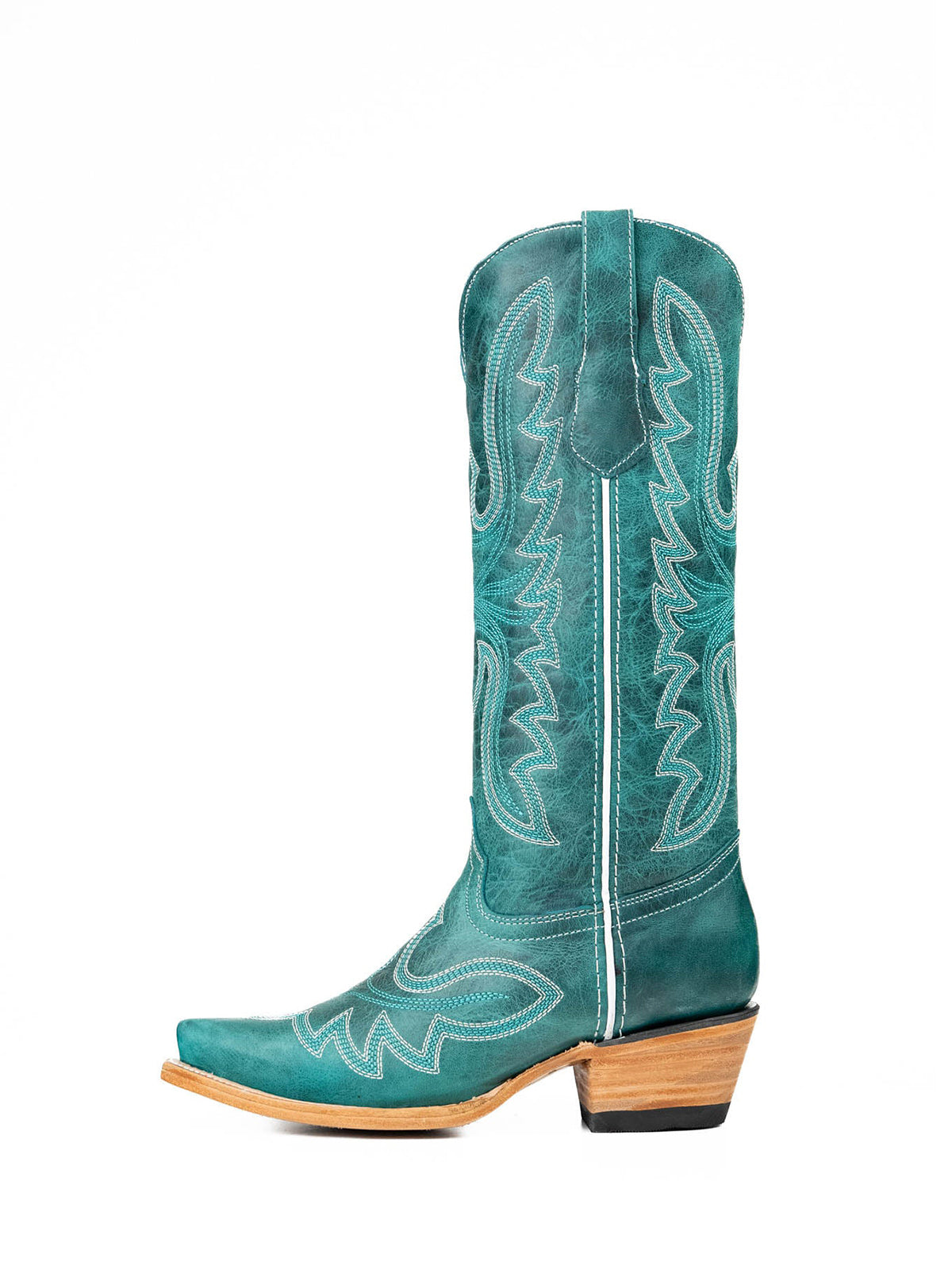 Distressed Turquoise Snip-Toe Classic Embroidery Mid Calf Cowgirl Boots