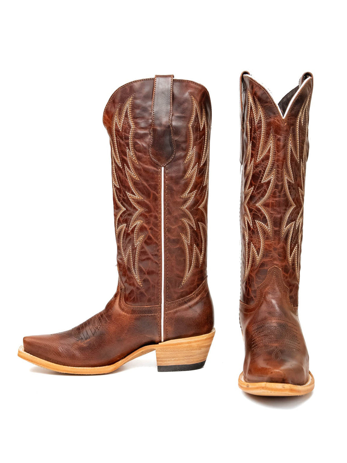 Cognac Western Snip-Toe Embroidery Mid Calf Chic Cowgirl Boots