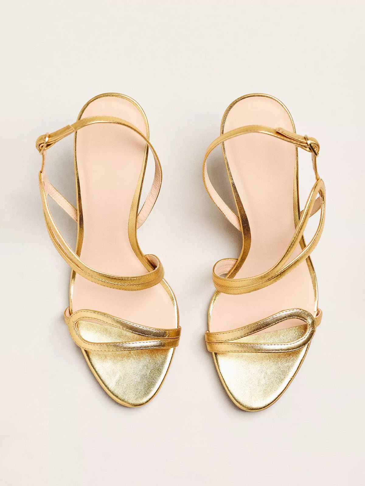 Metallic Gold Peep Round-Toe Ankle Wrap High Heels