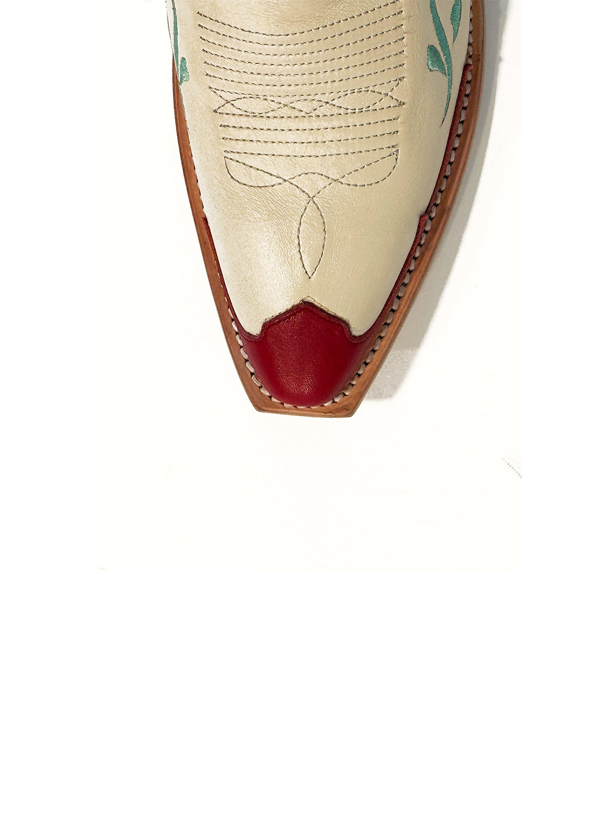 Bone Snip-Toe Colorful Flowers Inlay Wide Calf Knee High Cowgirl Boots