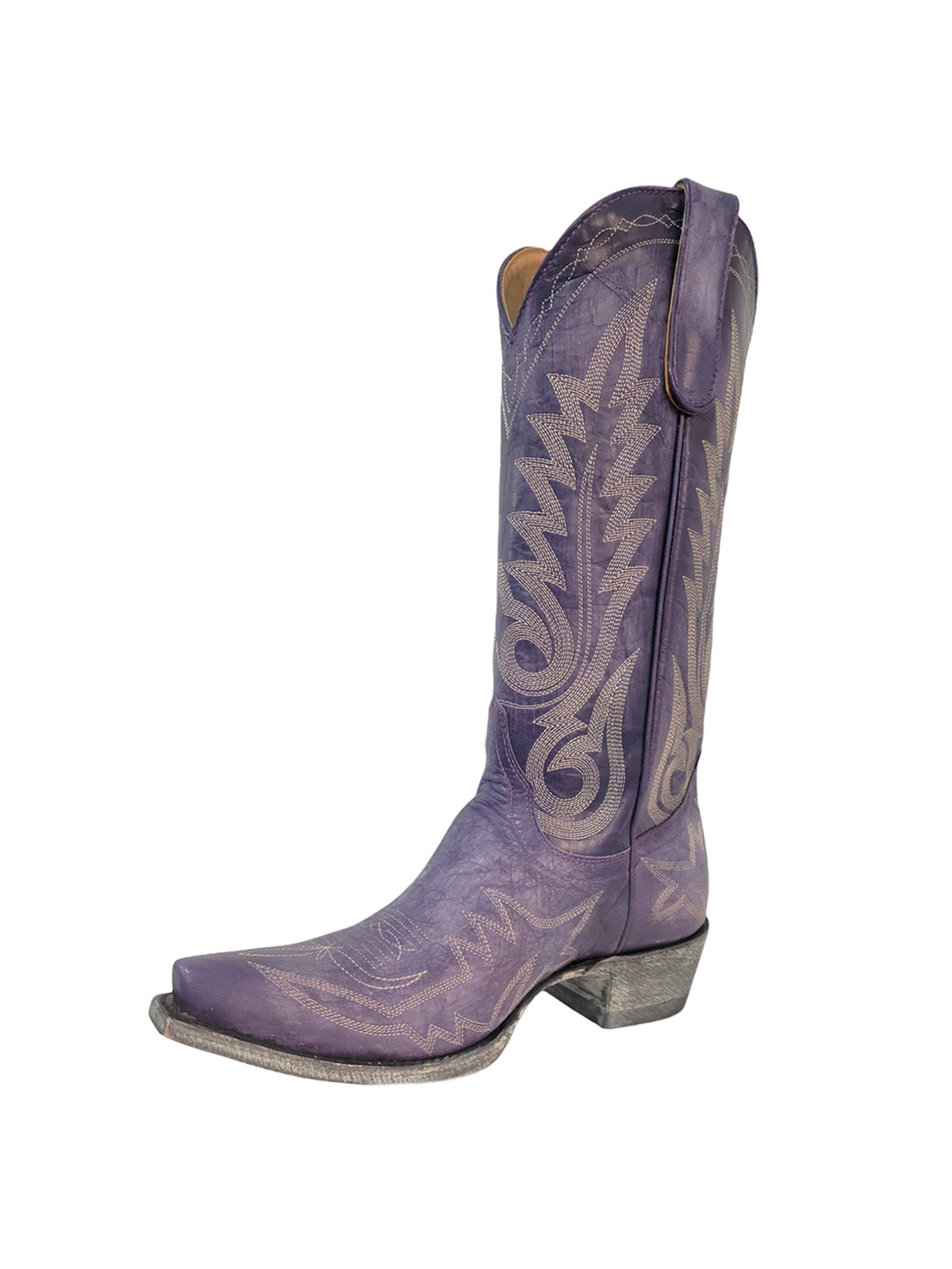 Chic Embroidery Snip-Toe Classic Mid Calf Cowgirl Boots - Violet Purple