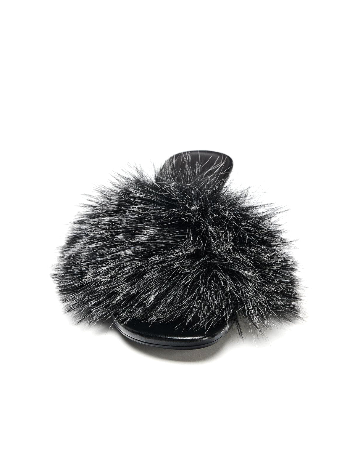 Black Round-Toe Front Plush Backless Kitten Heels